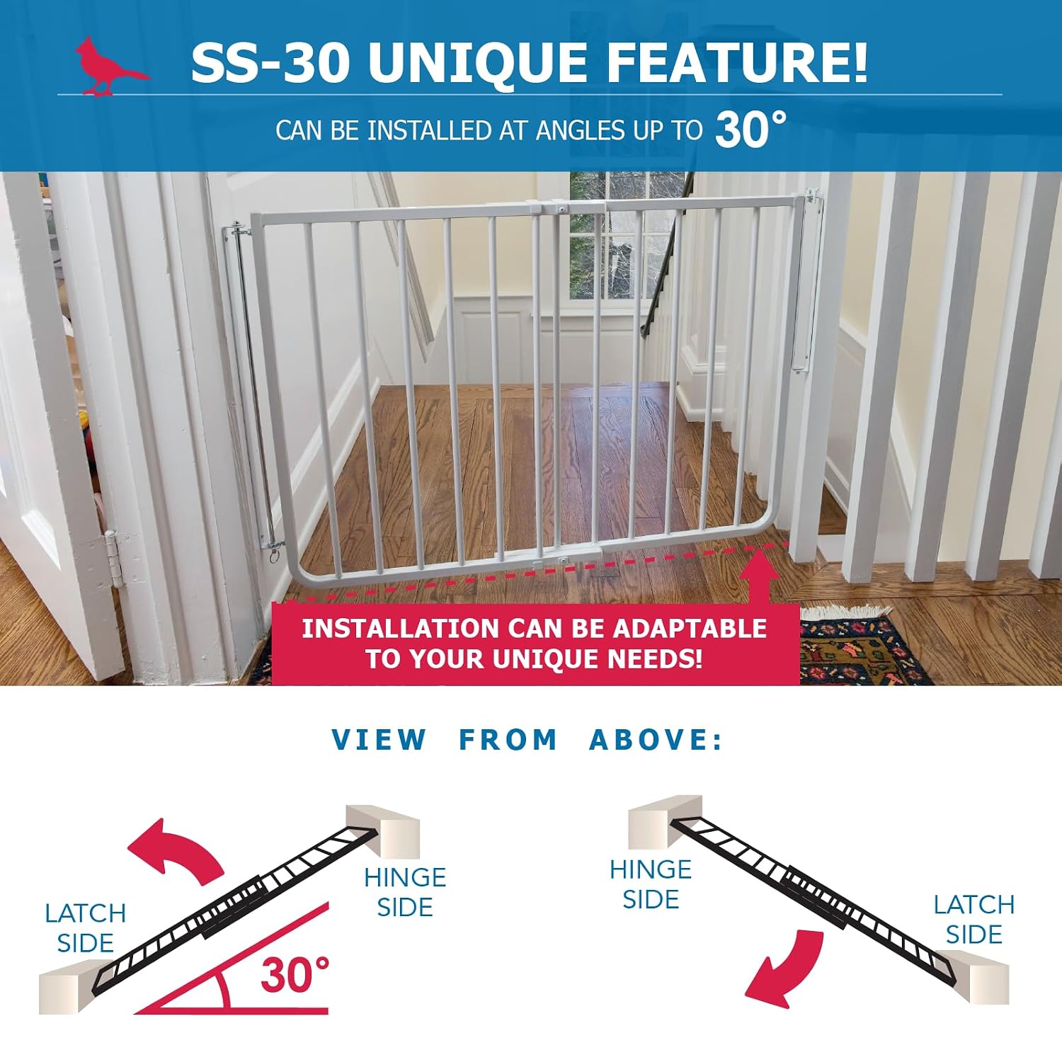 Cardinal Gates SS30 Stairway Special Baby and Pet Gate, 27-42.5 in, Black | One-hand latch, two-way swing and angle-mount hardware for babies and pets
