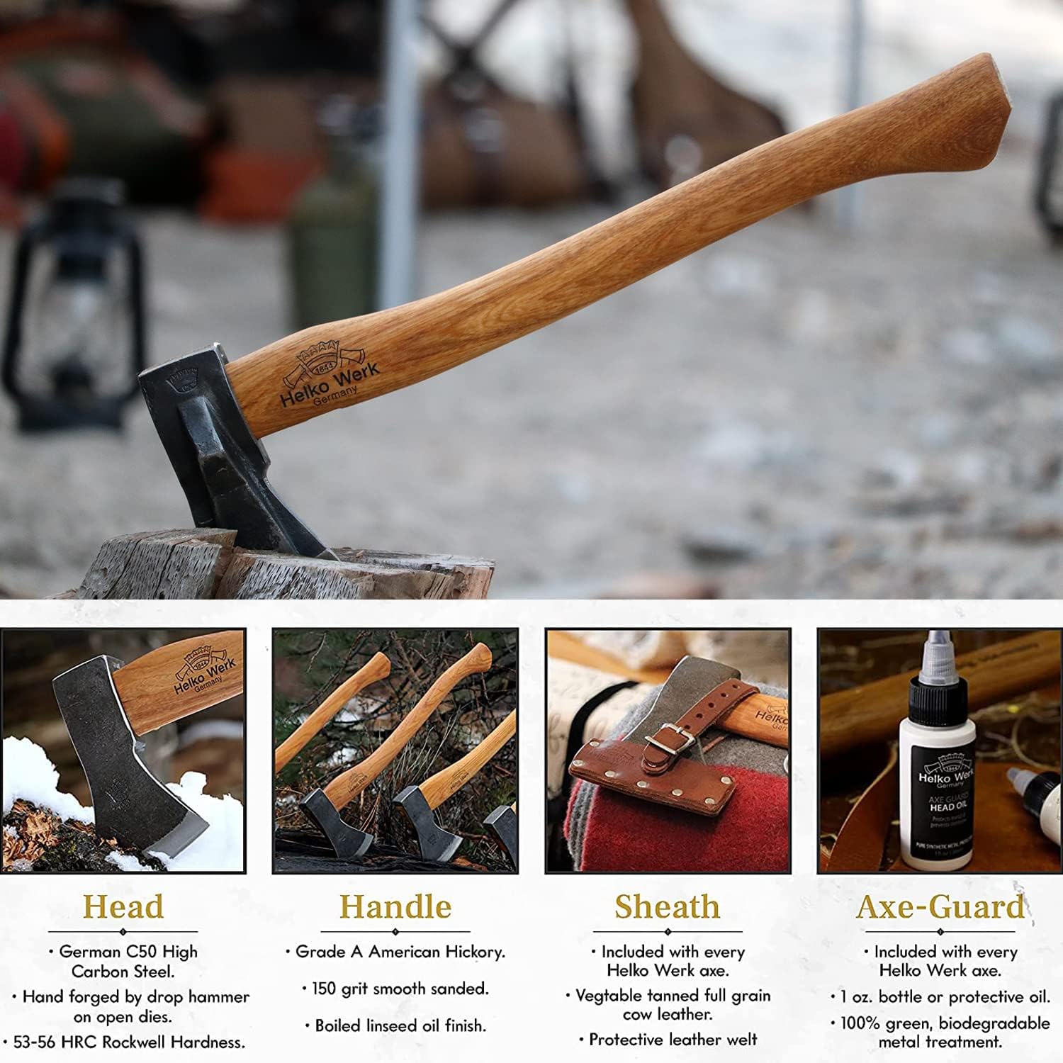 1844 Helko Werk Germany Traditional Hessen Woodworker Felling Axe (13563) | Made in Germany Hand Forged Felling Axe and Cutting Forest Axe for Felling Trees Head 2-3/4 lbs, Handle 28 inches