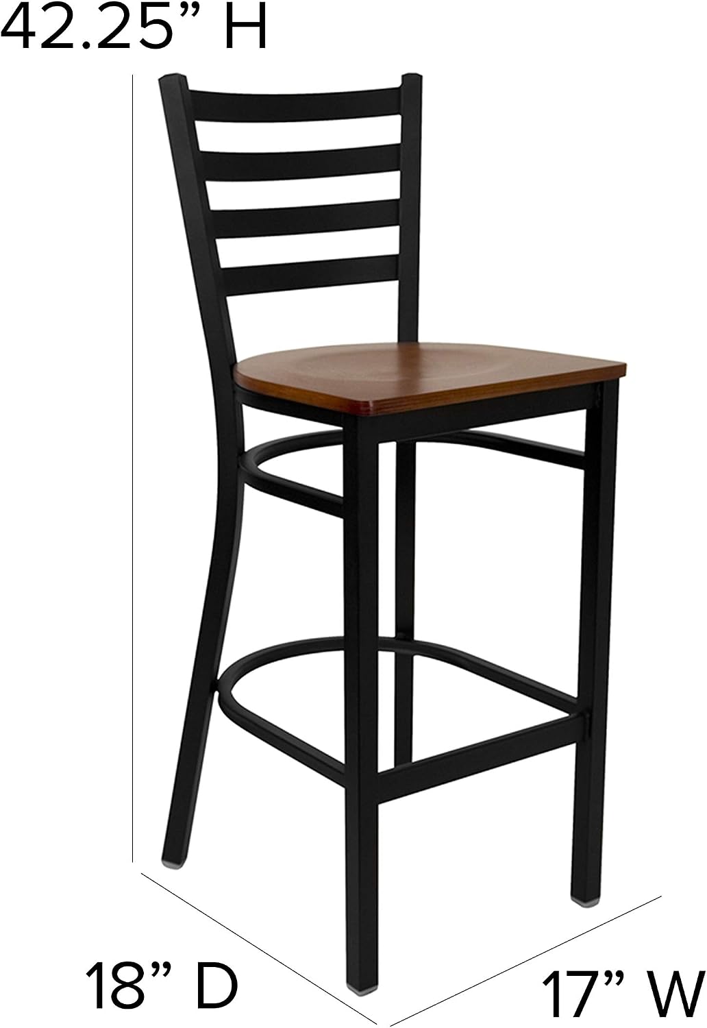 Flash Furniture Hercules Series Ladder Back Metal Restaurant Barstool, Modern Upholstered Armless Bar Height Chair for Restaurants and Kitchens, Black | Vinyl Upholstery, Durable Construction, Commercial Use