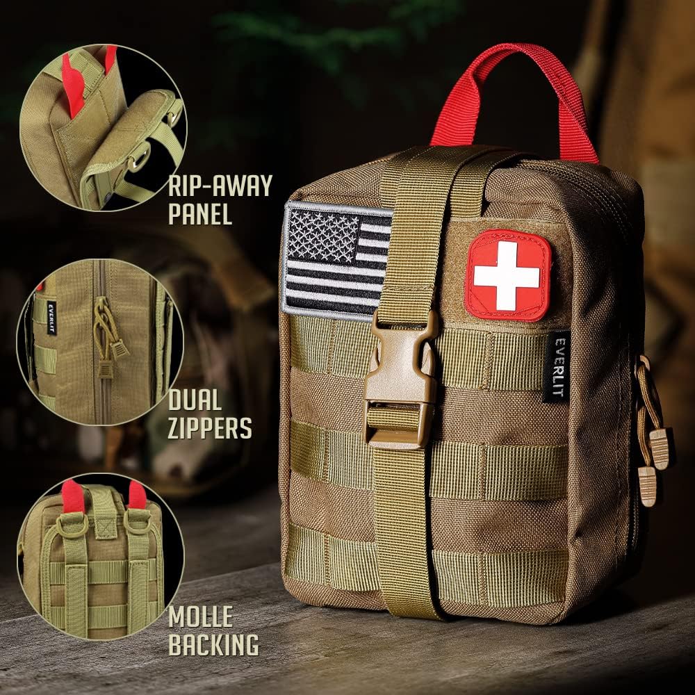 EVERLIT 250 Pcs Survival First Aid Kit | IFAK Outdoor Survival Kit Emergency Kit For Camping Hiking Hunting Earthquake Emergency Preparedness
