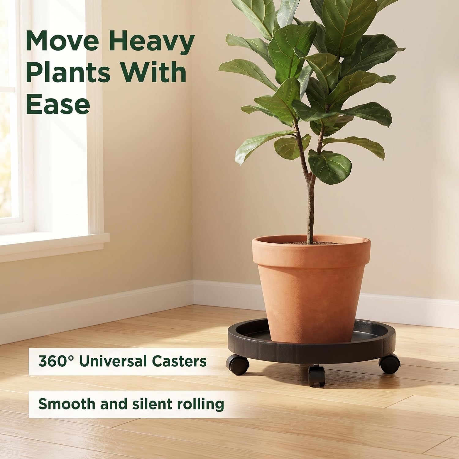 2 Pack of 11 Inch Heavy Duty Plant Caddy with Wheels, Rolling Plant Stand Pot Trolley, Wheeled Planter Saucer Tray