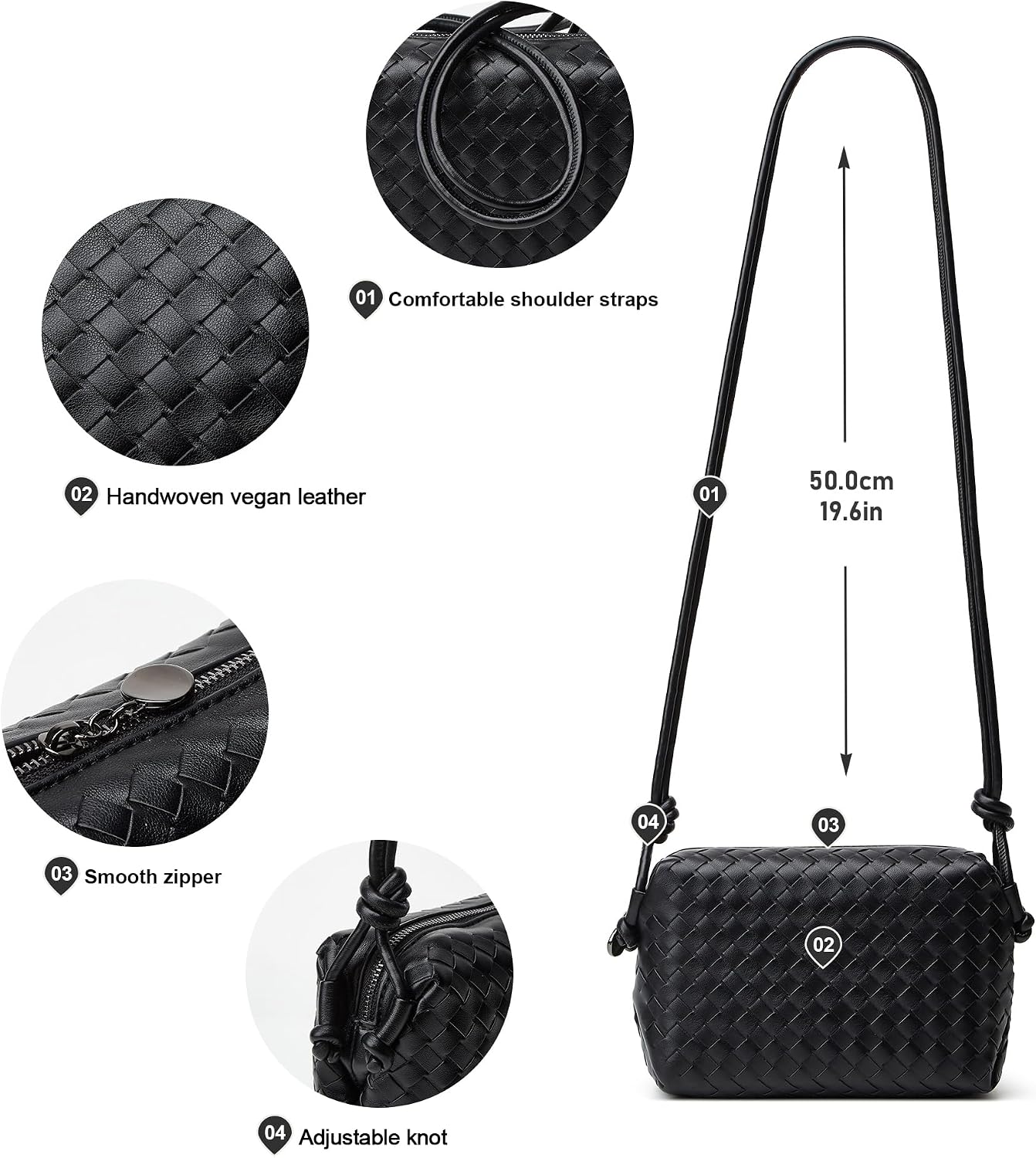 Woven Crossbody Bag for Women: Vegan Leather Handbag for Leisure | Classic Handwoven Bag For Style - Compact Design, Lightweight, Minimalist Style, Fits Phone, Cards & Key, Ideal for Daily Use