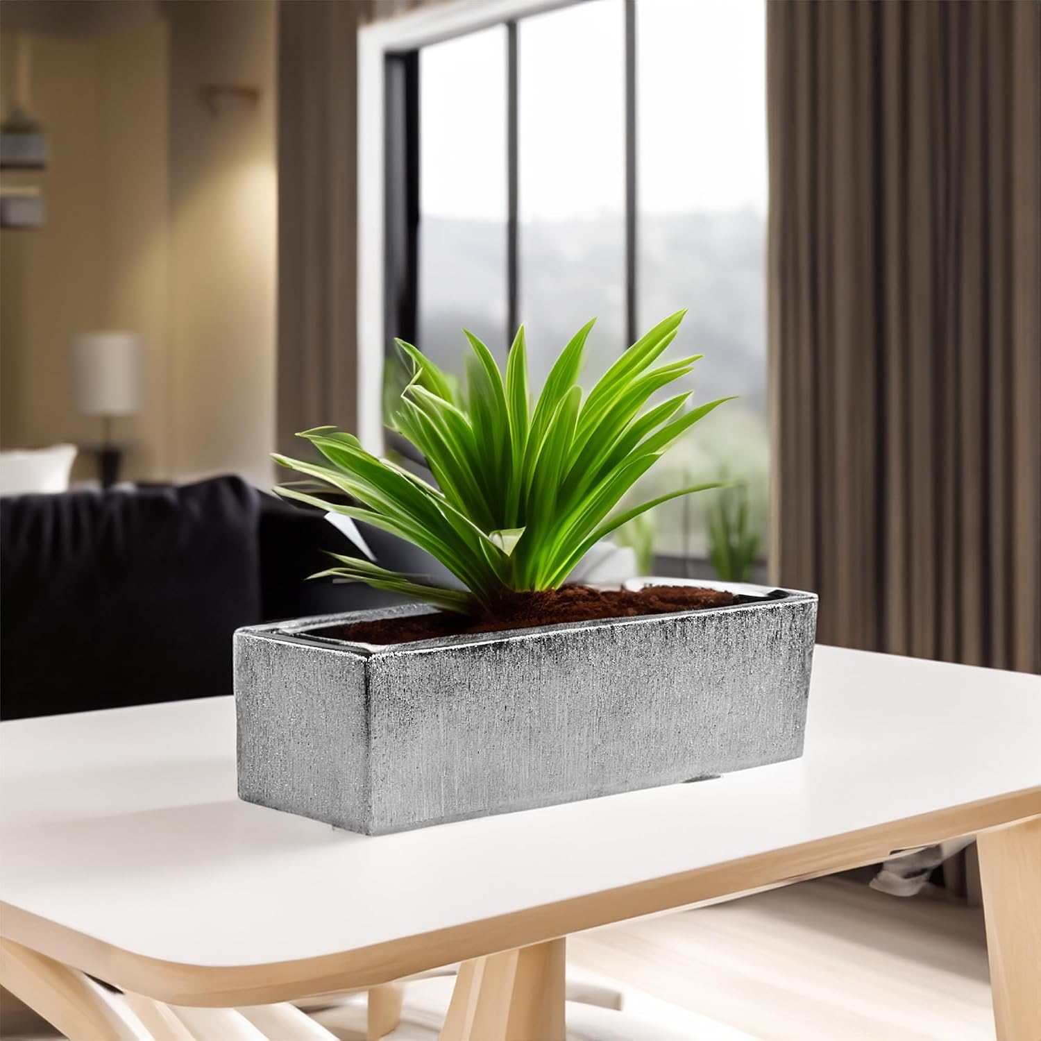 WGVI Long Rectangle Ceramic Planter Vase in White 14" x 4" x 4"H, Rectangular Box Block Terrarium Pot, Flower Arrangement, Tabletop Centerpiece