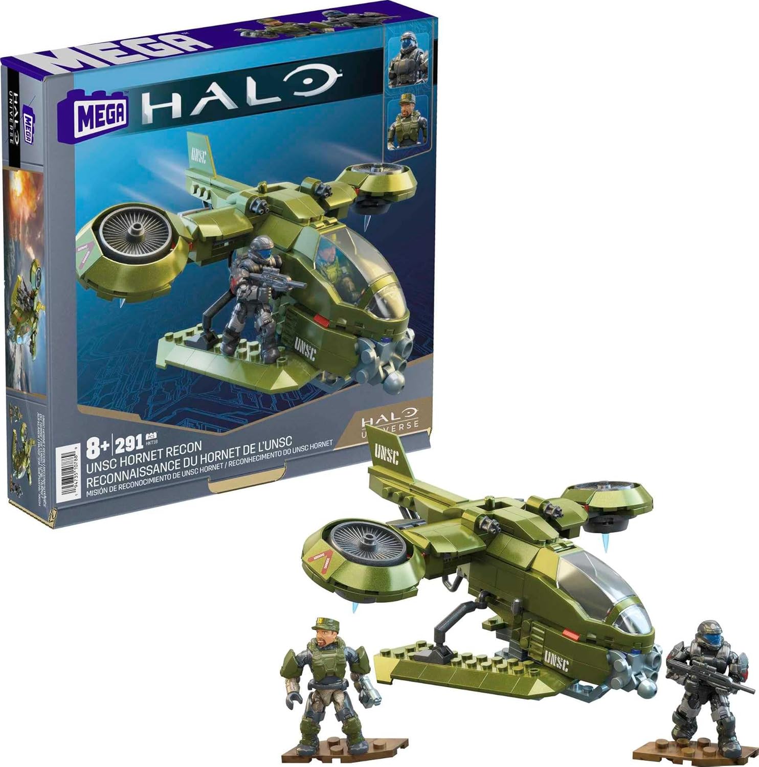 MEGA Halo Toy Vehicles Building Sets, UNSC Hornet Recon Aircraft with 2 Poseable, Collectable Micro Action Figures and Accessories