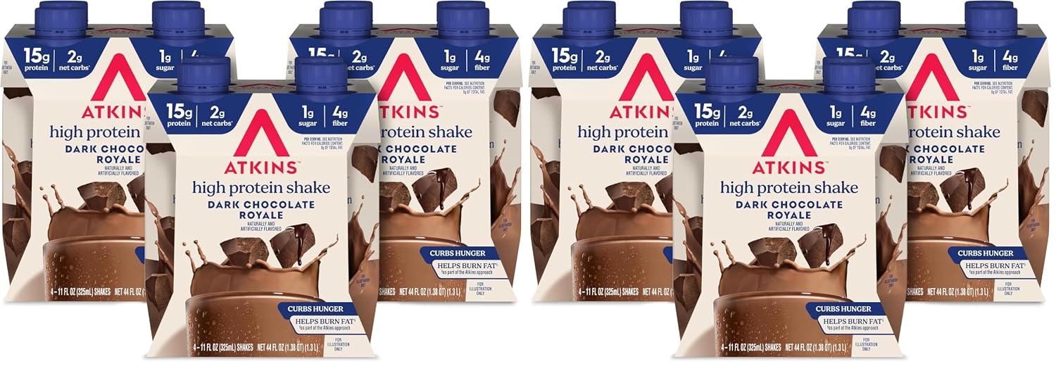 Atkins Milk Chocolate Delight High Protein Shake, 15g Protein, 12 Count | 15g Protein, 3g Fiber, 2g Net Carb, 1g Sugar, Chocolate Flavored, Keto Friendly, Ready to Drink, 12 Count