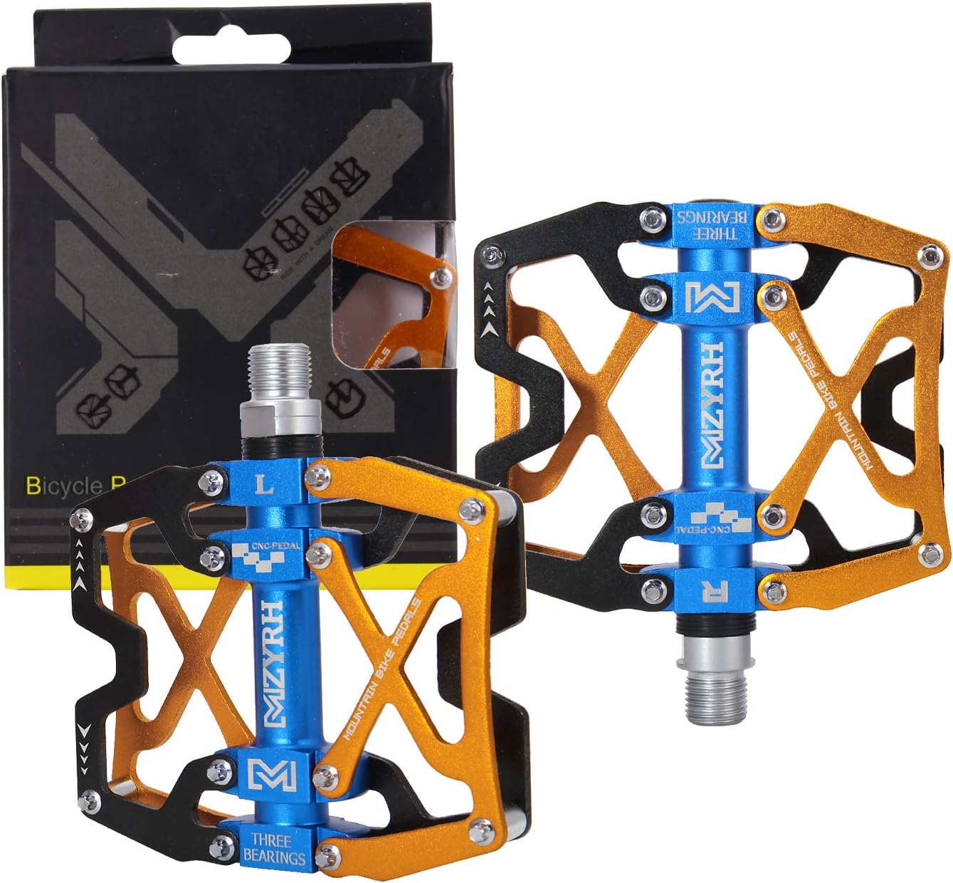 MZYRH Mountain Bike Pedals, Ultra Strong Colorful CNC Machined 9/16" Cycling Sealed 3 Bearing Pedals