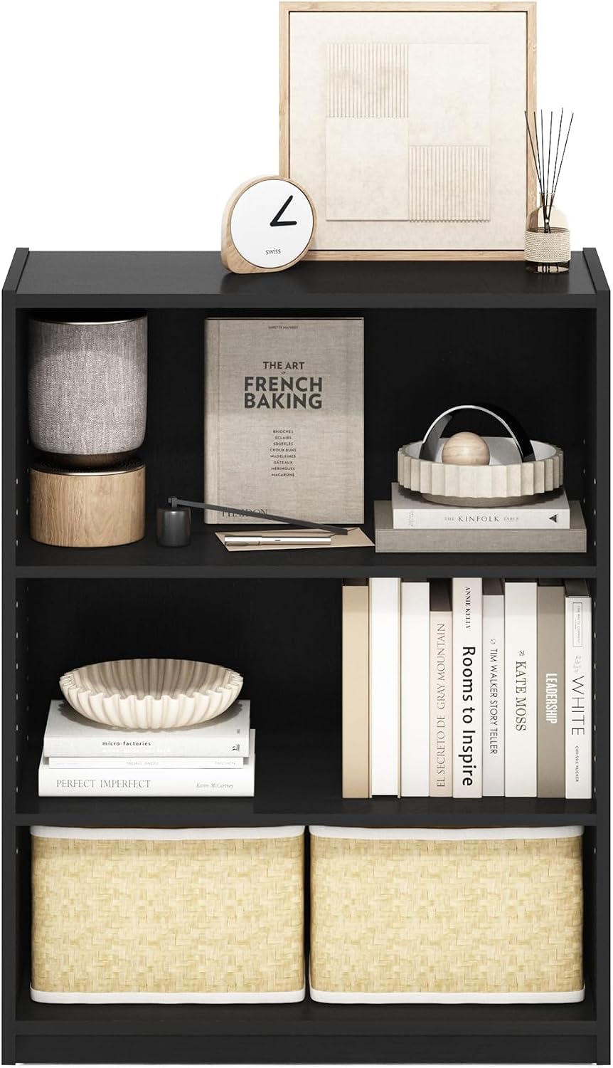 Furinno Jaya Book Shelf, 3-Tier Bookshelf, Bookcase with Adjustable Shelves, 9.5 x 24.5 x 40.3, for Organization and Storage, for Living Room, Bedroom, Home Office, White