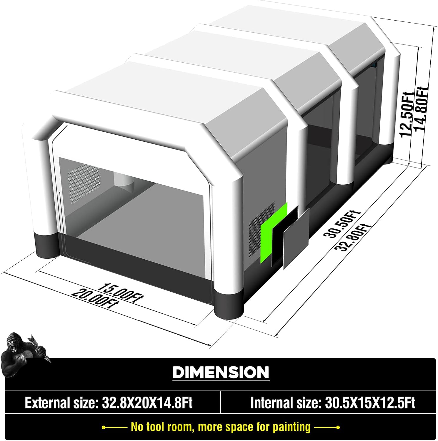 GORILLASPRO Portable Inflatable Paint Booth 26x15x10Ft, Inflatable Spray Booth with 2 Blowers (950W+950W)