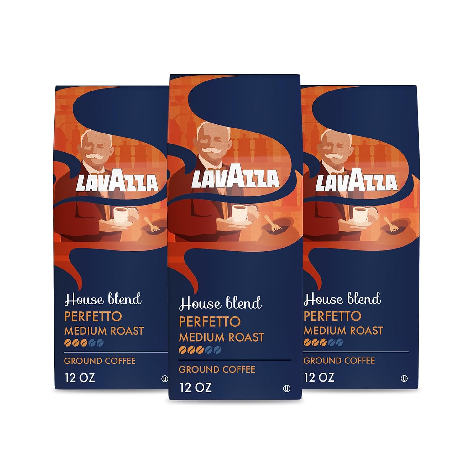 Lavazza House Blend Perfetto Ground Coffee 6 Bags of 12oz, Medium Roast, Full-bodied, Intensity 3/5, 100% Arabica, Ideal for Drip Brewers, (Pack of 6) - Package May Vary