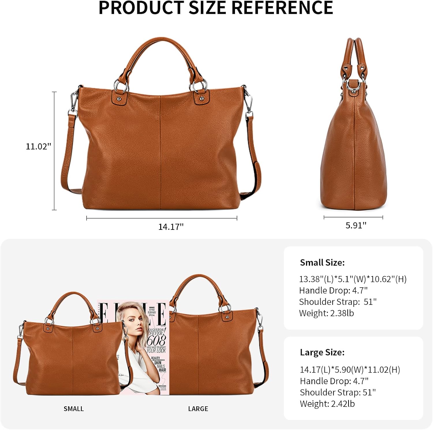 Kattee Genuine Leather Tote Purse for Women, Top Handle Satchel | Soft genuine leather tote with roomy storage and versatile carry for work, shopping, and travel.