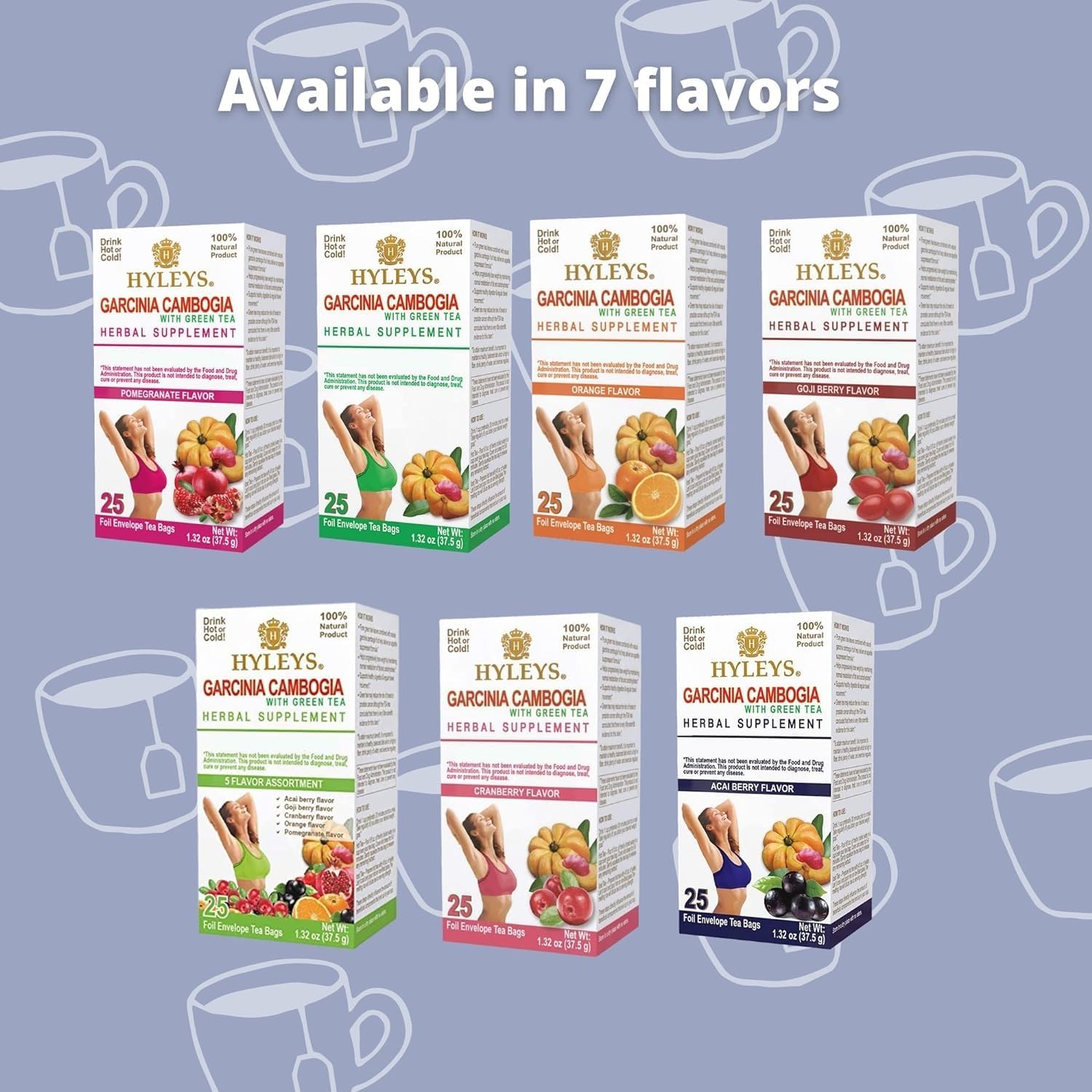 HYLEYS Tea Garcinia Cambogia Green Tea 5 Flavors Assortment - 25 Tea Bags