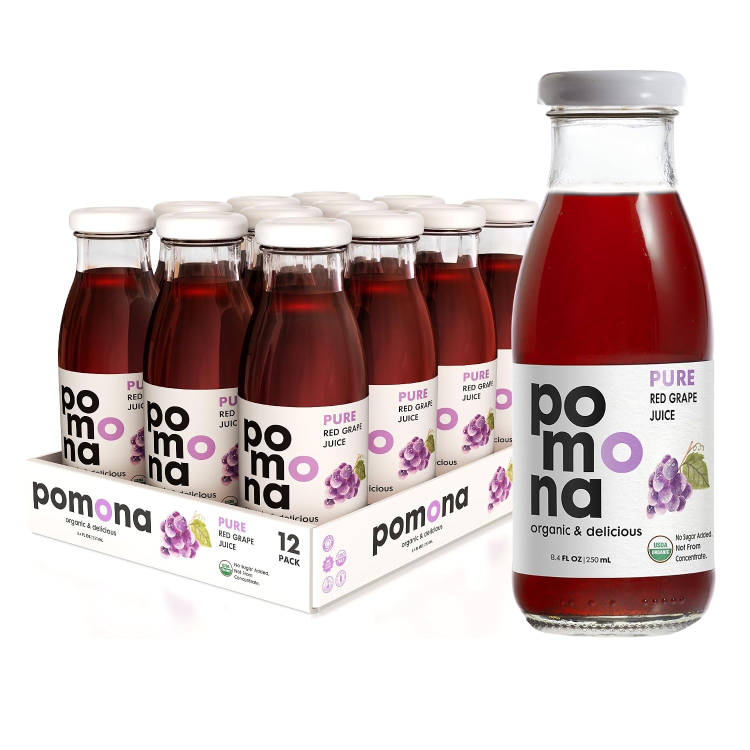 Pomona Organic Pure Black Cherry Juice, Cold Pressed Organic Juice, Non-GMO, No Sugar Added, Not from Concentrate, Gluten Free, Kosher Certified, Preservative Free 8.4 Ounce (Pack of 12),