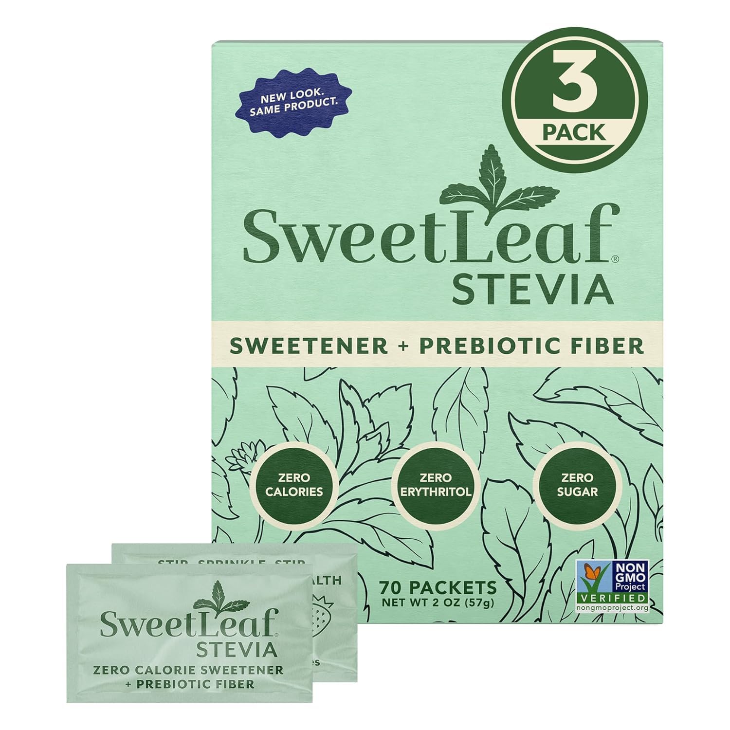 SweetLeaf Stevia Powder Sweetener, Sugar Free - 70 Packets (2 Pack) | Zero Calorie Sweetener No Erythritol, Stevia Leaf Extract, Natural Sugar Substitute for Coffee & Baking, Prebiotic Fiber