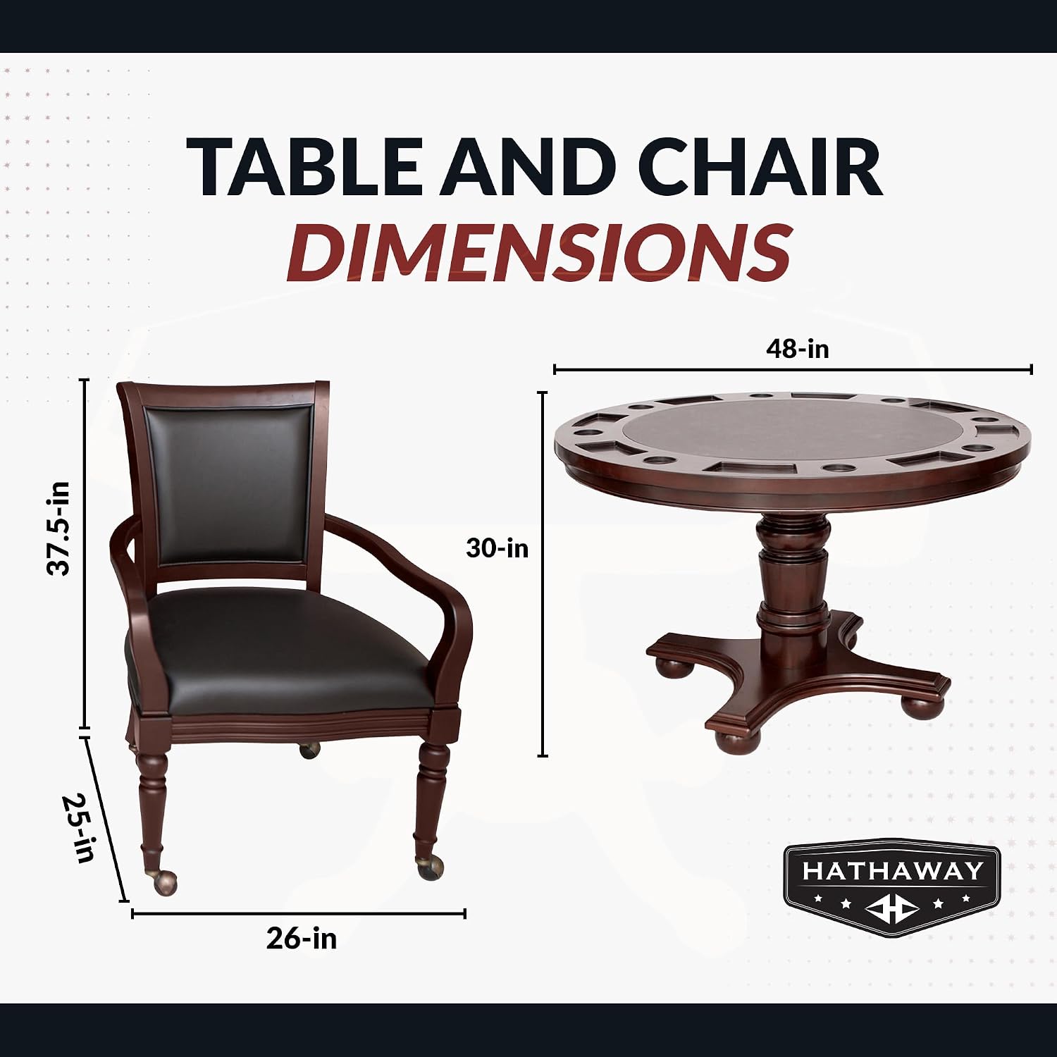 Hathaway Bridgeport 2 in 1 Round Poker Table and Chairs Set for Dining & Game Rooms – Furniture Grade Hardwood, Sturdy Pedestal Legs, Drink Holders
