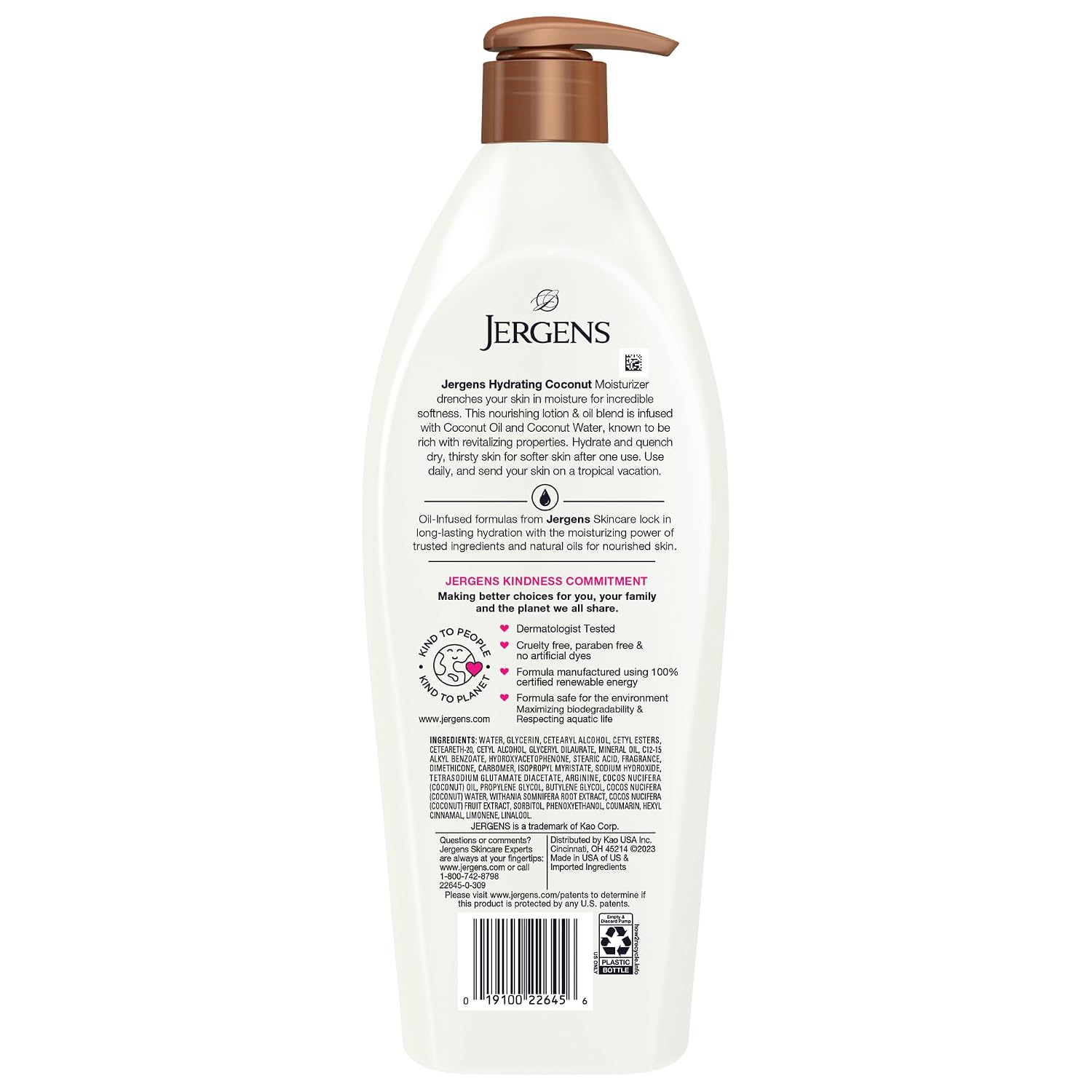 Jergens Hydrating Coconut Body Lotion, Hand and Body Moisturizer, Infused with Coconut Oil, Hydrates Dry Skin Instantly, Dermatologist Tested, 16.8 oz | Coconut Oil, Instantly Hydrates, Dermatologist Tested, Extra Dry Skin Care, Long-Lasting Moisture