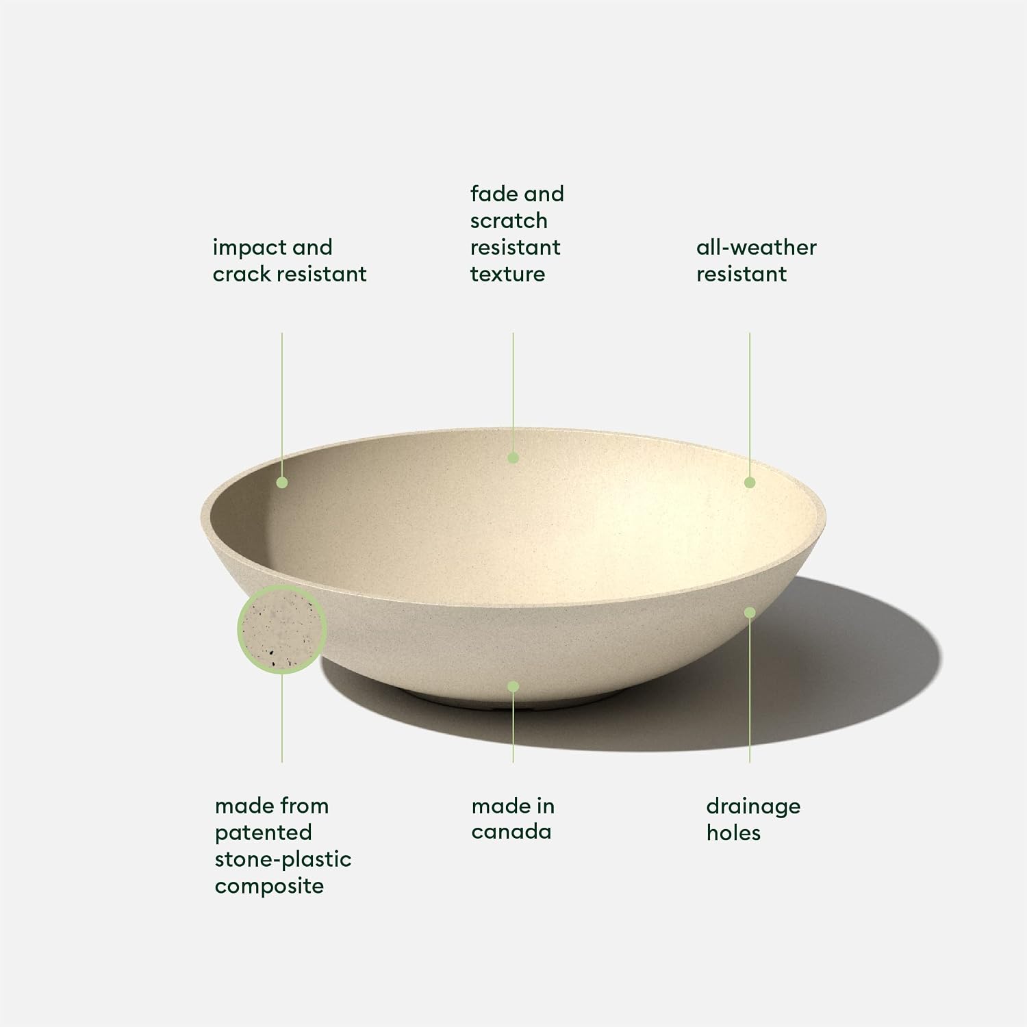 Veradek Mason Series Lane Bowl - Large Outdoor Bowl Planter | Made From a Durable Plastic-Stone Composite With Pre-Drilled Drainage Holes. Modern Patio/Tabletop Décor