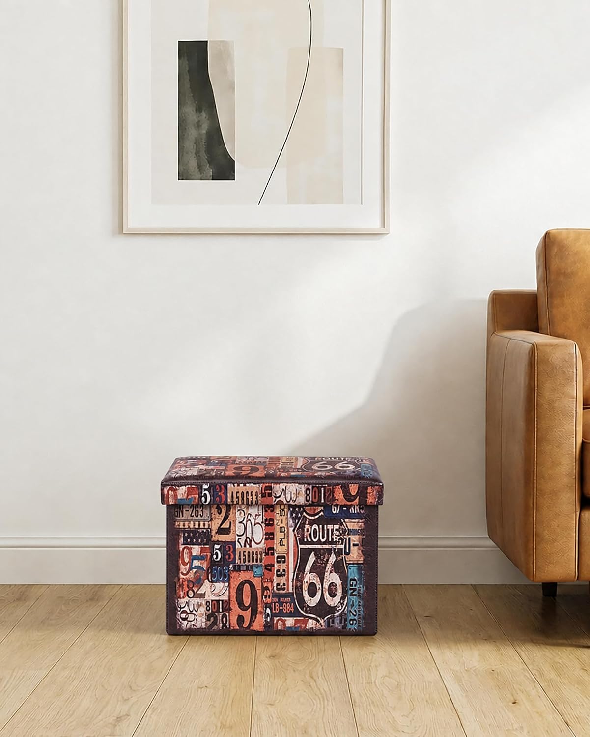 B FSOBEIIALEO Folding Storage Ottoman Bench with Faux Leather Footrest Seat, Coffee Table 30"x15"x15"