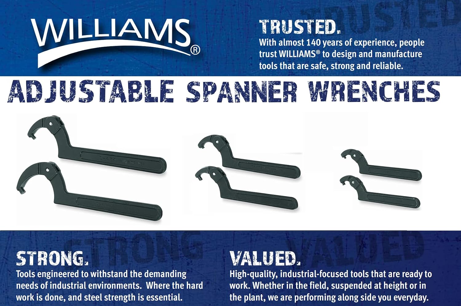 Williams JHW474 Adjustable Hook Spanner Wrench with Span Diameter of 2 to 4-3/4-Inch, Ideal for Adjusting Collars, Lock Nut Rings, and Bearings