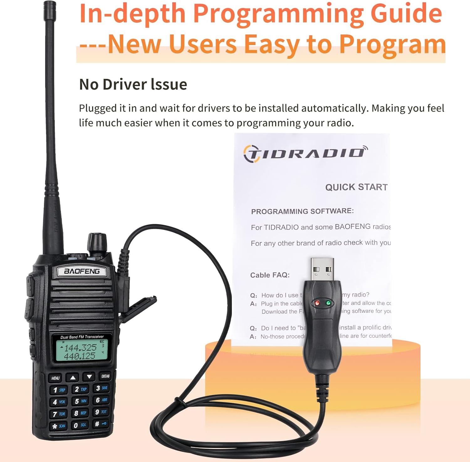 BaoFeng Radio BaoFeng UV-82 Ham Radio 144-148/420-450Mhz 2 Way Radio with FTDI Programming Cable Long Range Dual Band Two-Way Radio Walkie Talkie (5