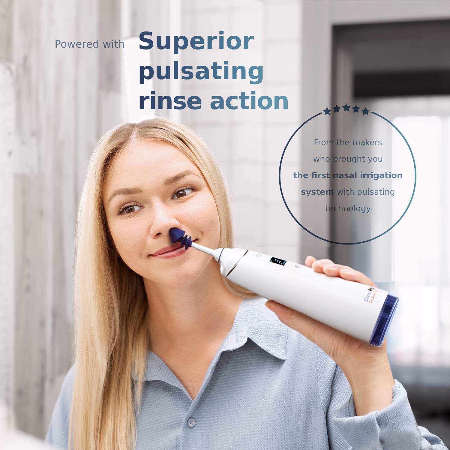 SinuPulse Traveler with 30 Sinuair Packets - Cordless Pulsating Nasal Irrigation Sinus Rinse System, Space Saving Cleaner & Relief Machine for Travel