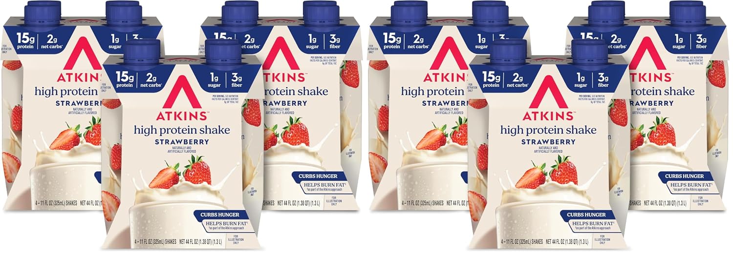 Atkins Milk Chocolate Delight High Protein Shake, 15g Protein, 12 Count | 15g Protein, 3g Fiber, 2g Net Carb, 1g Sugar, Chocolate Flavored, Keto Friendly, Ready to Drink, 12 Count