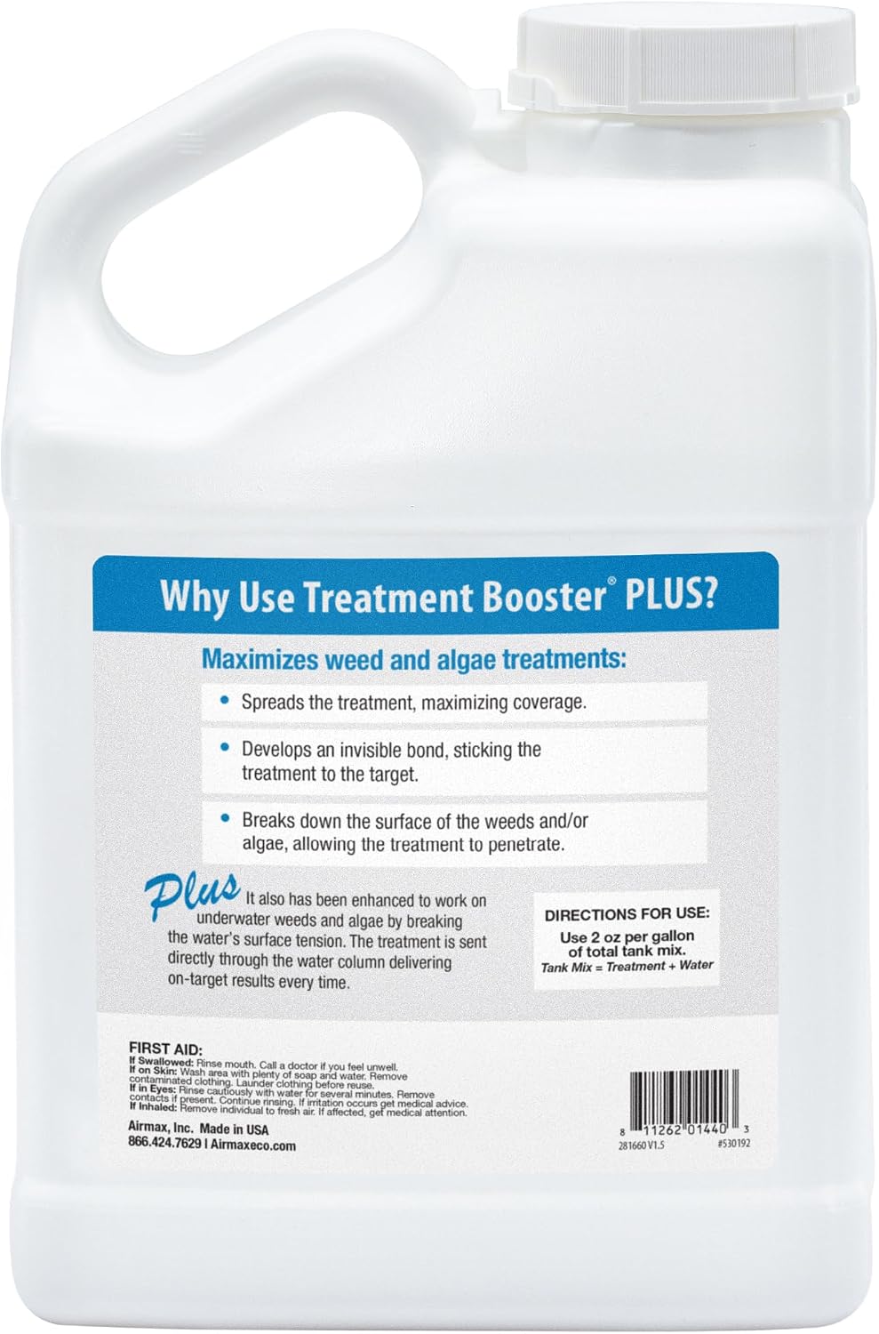 Airmax Treatment Booster Plus Aquatic Surfactant for Herbicide, 16 Ounces | Non-ionic solution for pond algaecide and herbicide treatments, safe liquid vegetation treatment