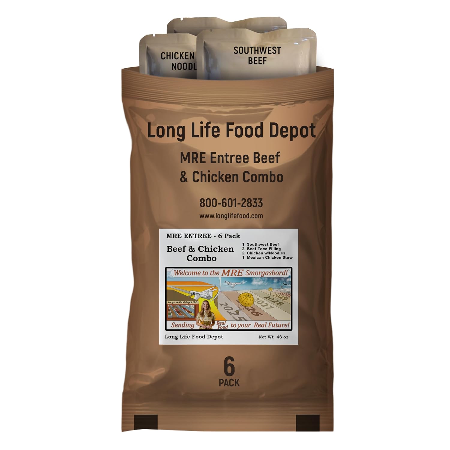 MRE Entrees Variety Pack (6-Pack), Beef & Chicken, Main Courses Only | Long Shelf Life, 2024+ Production Dates, Meals Ready to Eat