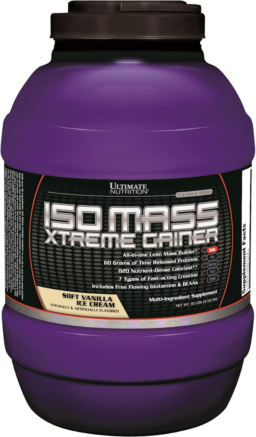 Ultimate Nutrition ISO Mass Xtreme Gainer, Chocolate Milk, 10 lb | 60g Whey Protein Blend, 60g Complex Carbs, 7 Types Of Creatine, 4 Types Glutamine, Lean Mass Gainer For Recovery