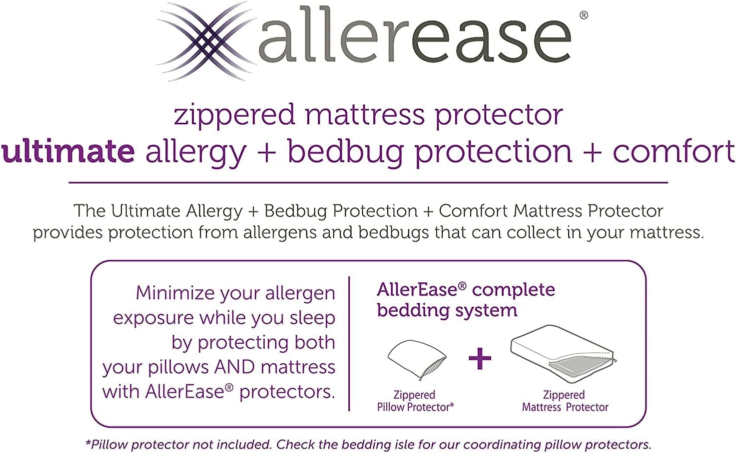 AllerEase Ultimate Allergy Protection and Comfort Zippered Mattress Protector Queen, White