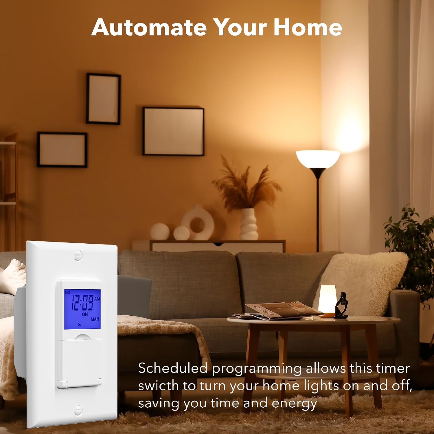 BN-LINK 7 Day Programmable in-Wall Digital Timer Switch for Lights, Fans | 18 ON/OFF Programs, Random/DST Mode, Single Pole or 3 Way Light Switch Timer, 15A/1875W, Neutral Required, No Backlight, ETL