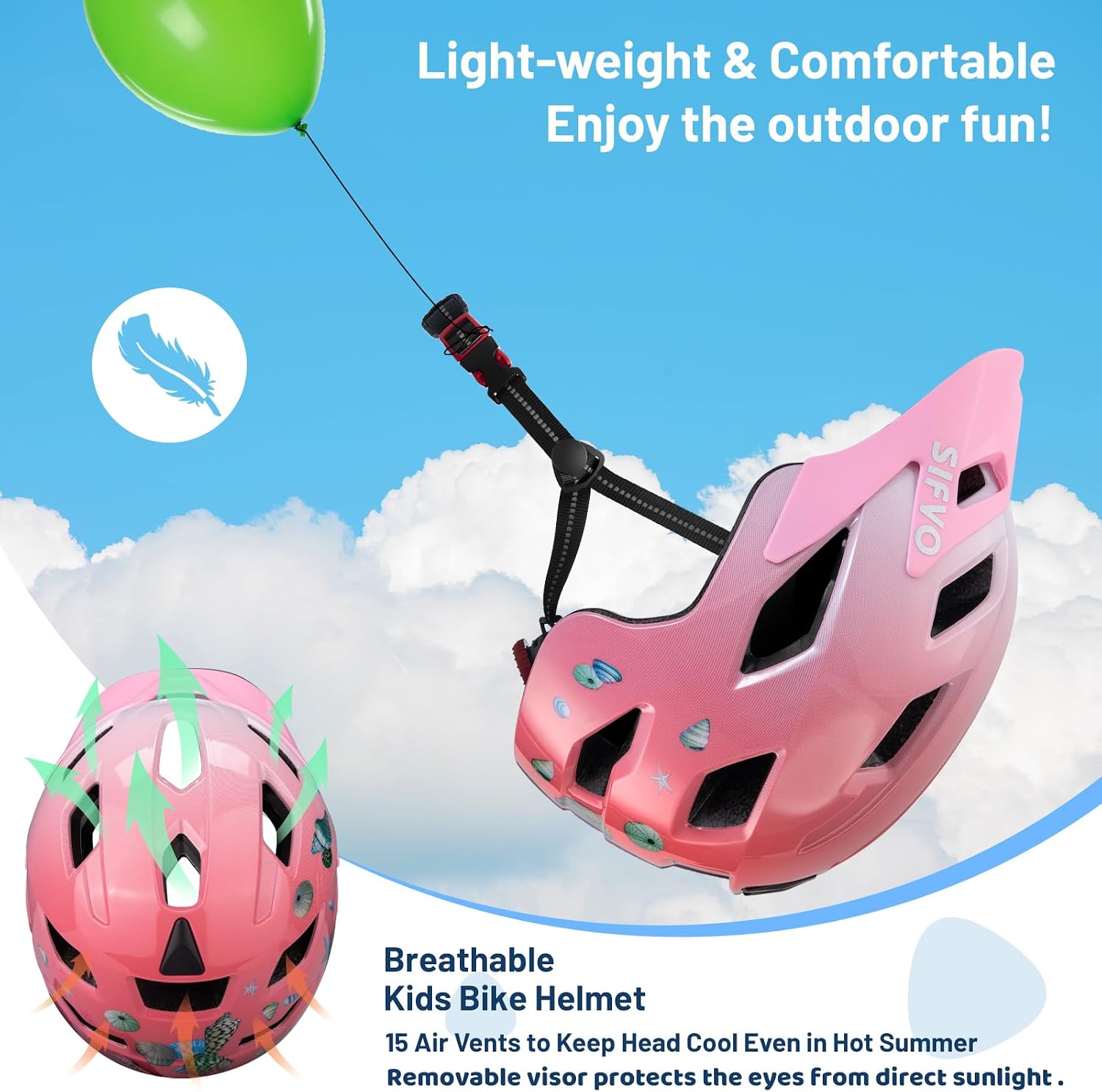 Kids Helmet, SIFVO Kids Bike Helmet Boys and Girls Bike Helmet with Cool Visor Helmet for Kids 5-14