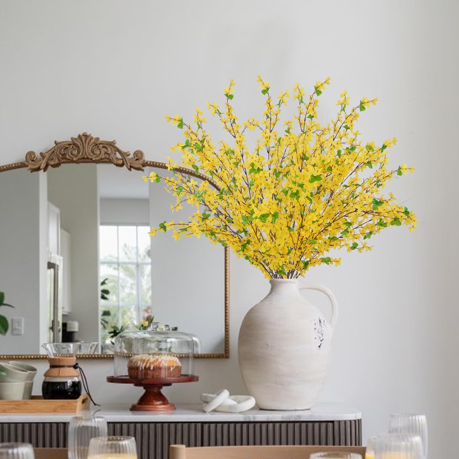 6Pcs Yellow Artificial Flowers 25.5in Long Stem Forsythia Branches