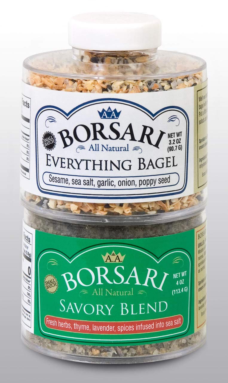 Borsari Seasoned Salt Combo - Multi-Use All Purpose Original and Orange Ginger Seasonings - Gourmet Sea Salt Blends With Herbs and Spices - Set of 2, 4 oz Shaker Bottles