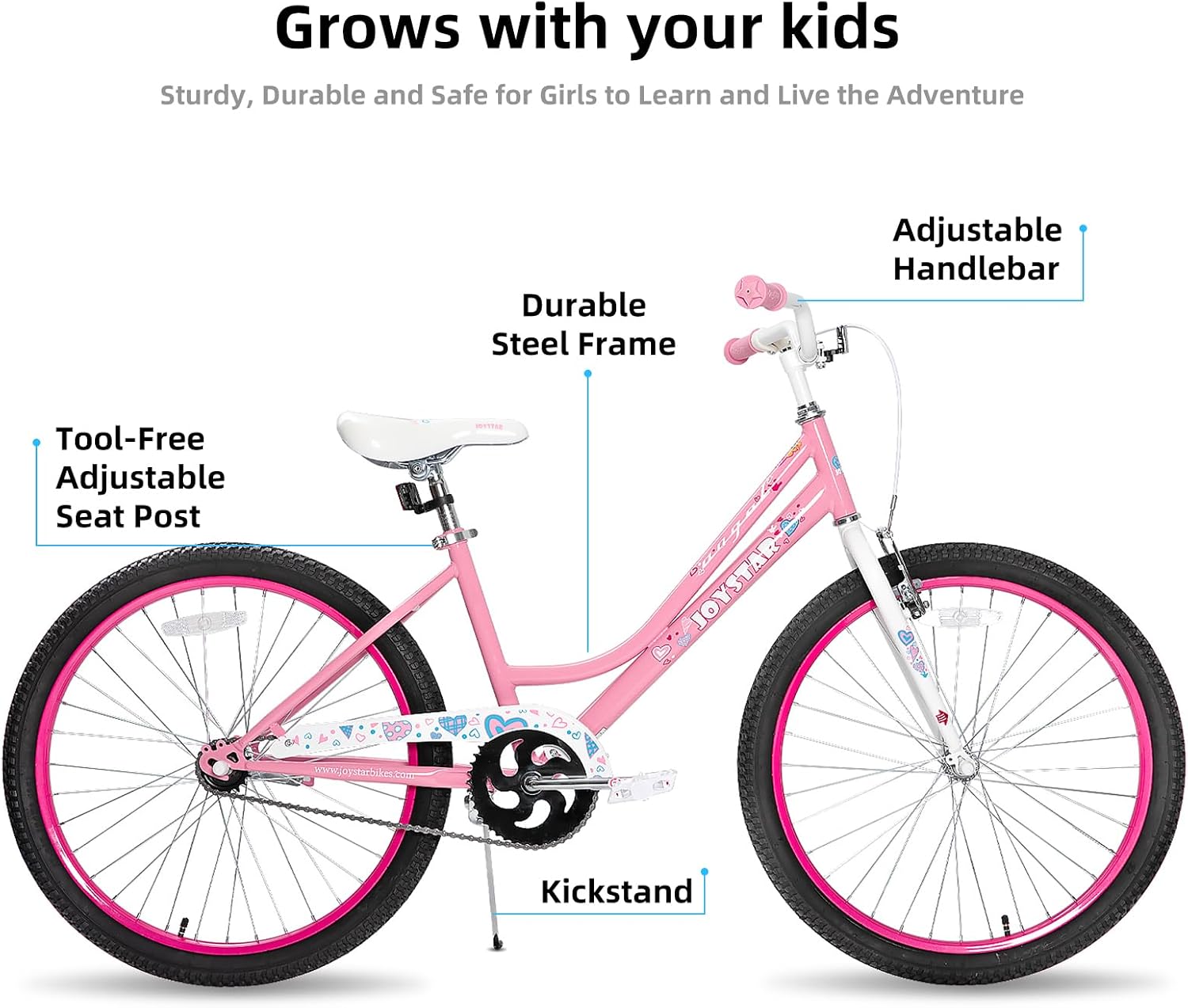 JOYSTAR Angel Girls Bike for Toddlers and Kids Ages 2-12 Years | 12-20 Inch Kids Bike with Training Wheels & Basket, 20 24“ Bicycle with Kickstand