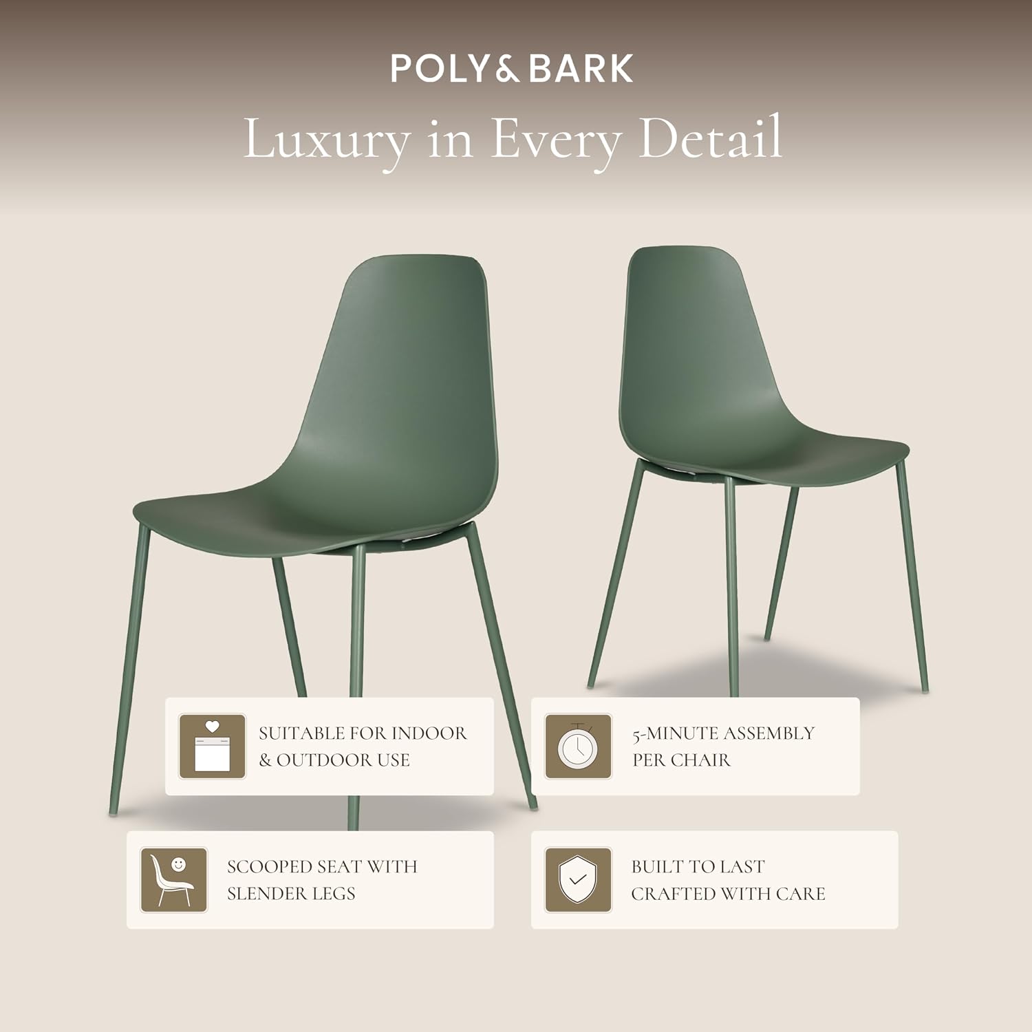 Poly & BARK Isla Modern Kitchen Chairs Set of 4 - Plastic Dining Chair with Metal Legs - Quick Assembly Simple Cafe Chairs Plastic for Indoor or