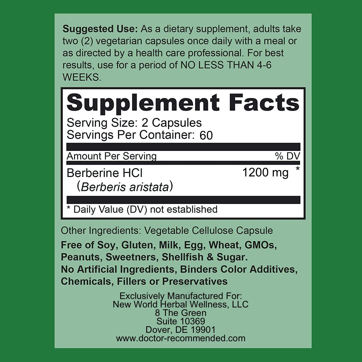 DOCTOR RECOMMENDED SUPPLEMENTS Berberine Plus 1200mg Per Serving - 120 Veggie Capsules with Royal Jelly
