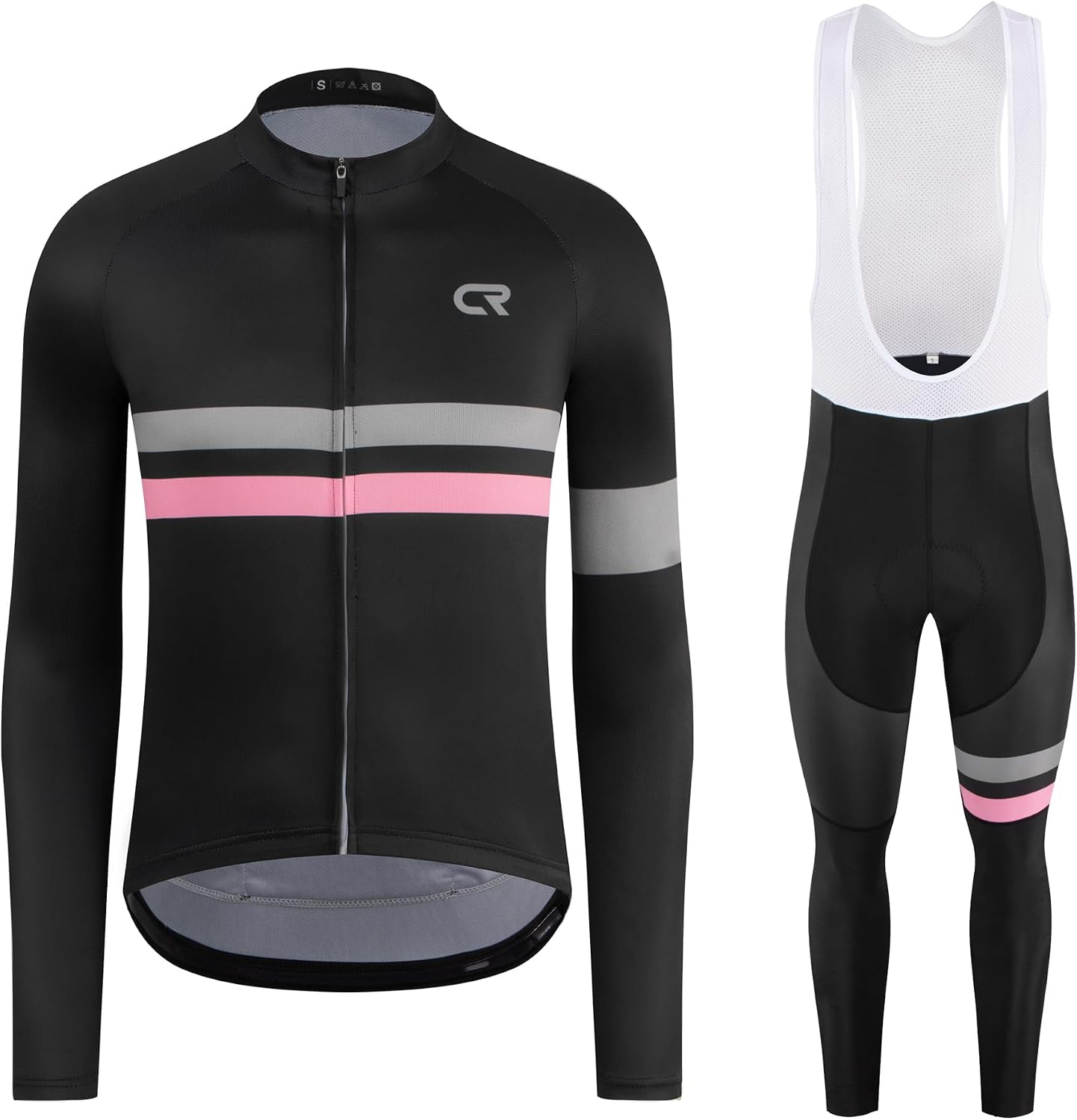 Coconut Ropamo CR Men's Cycling Clothing Set Long Sleeve Cycling Jersey Zipper Pocket Bike Outfit Cycling Bib Pants 3D Padded