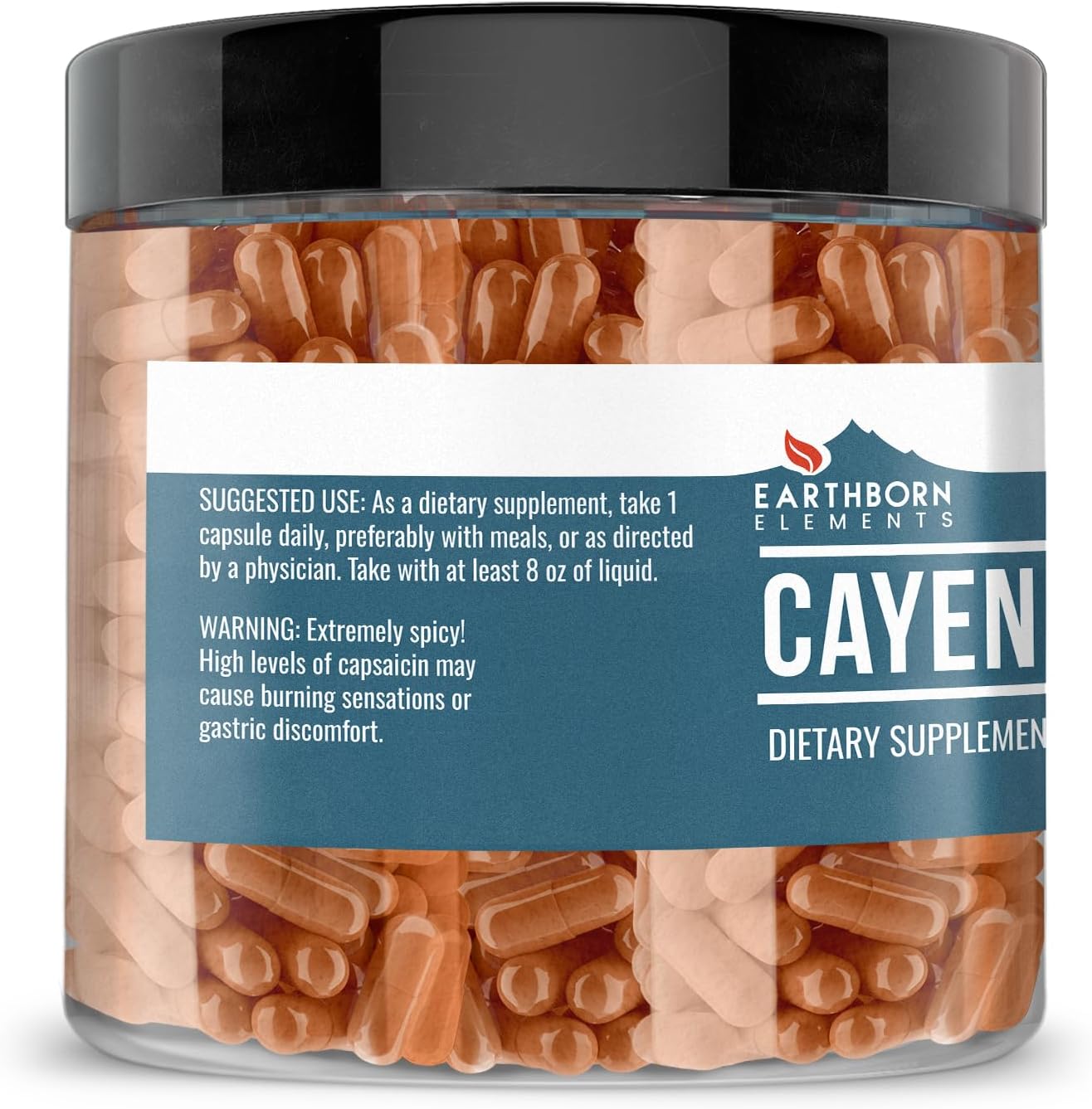 Earthborn Elements Cayenne Pepper 200 Capsules, Pure & Undiluted, No Additives