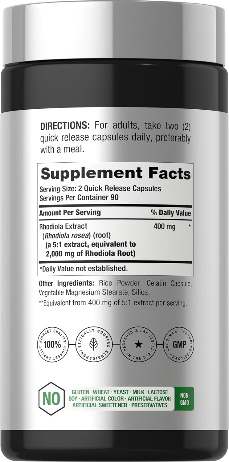 Horbäach Rhodiola Rosea Capsules | 180 Count