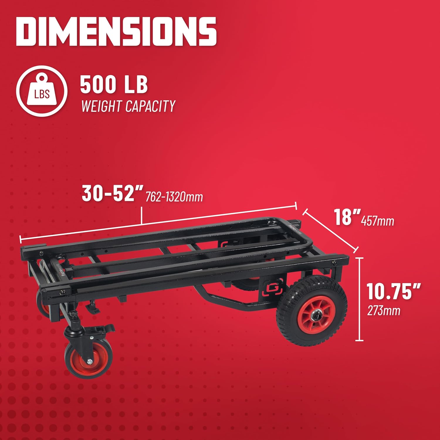 Gator Frameworks Folding Multi-Utility Cart with 30-52” Extension & 500 lbs. Load Capacity (GFW-UTL-CART52)