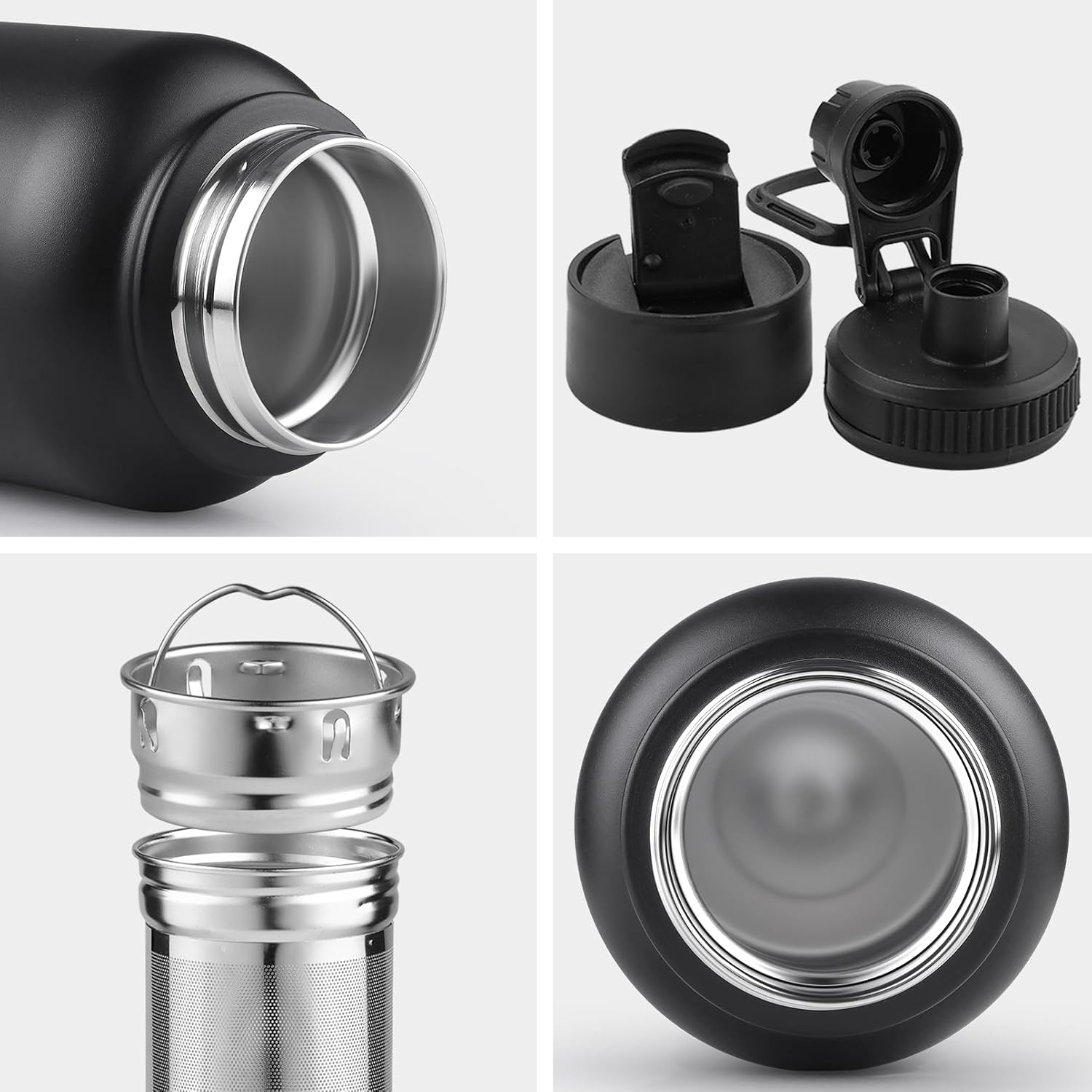 Sivaphe Tea Infuser Bottle With Removable Loose Leaf Tea Strainer Cup 18/8 Stainless Steel Portable Insulated Travel Tea Tumbler Black