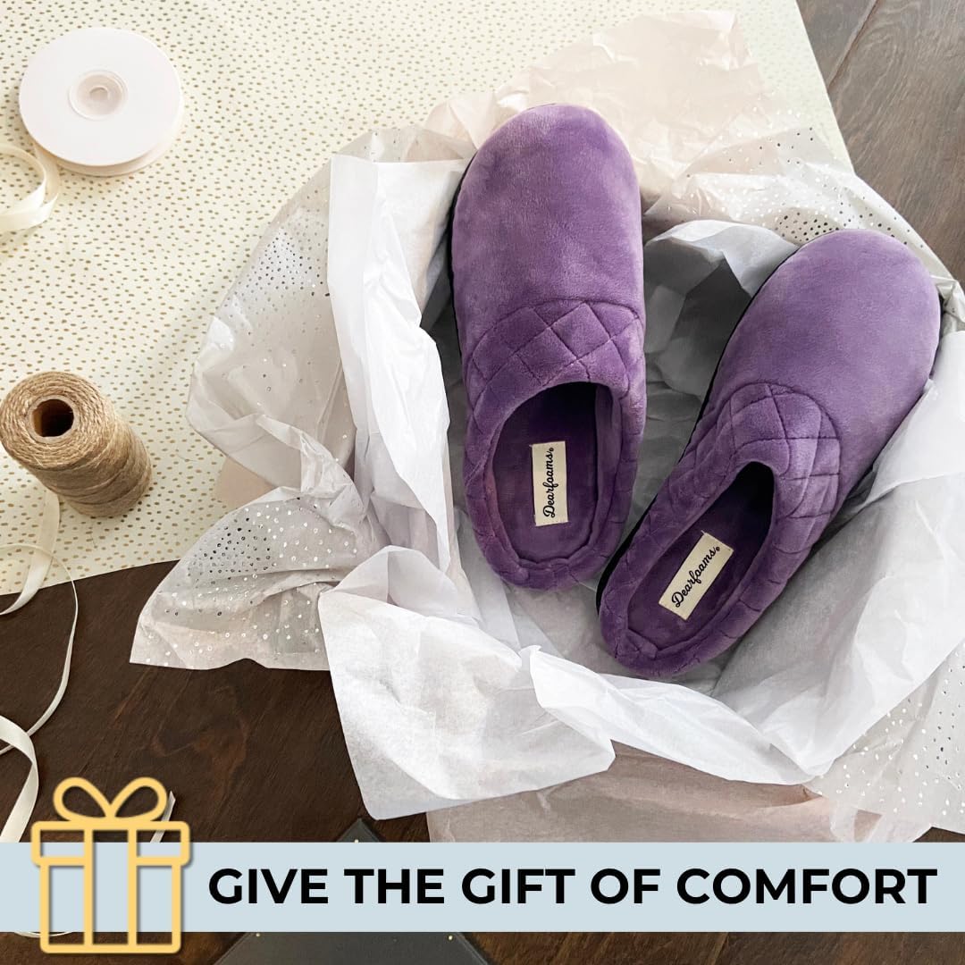 Dearfoams Women's Lightweight Memory Foam Indoor House Slipper Darcy Velour Clog with Wide Widths