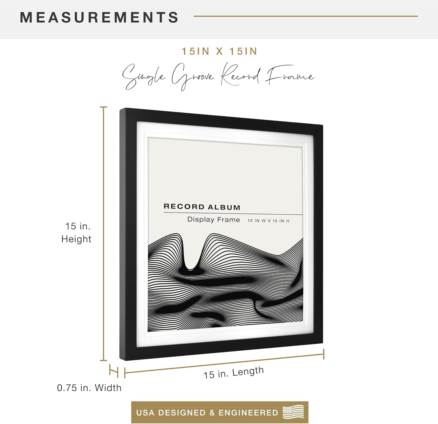 MCS Single Matted Record Album Frame, 15x15, Black