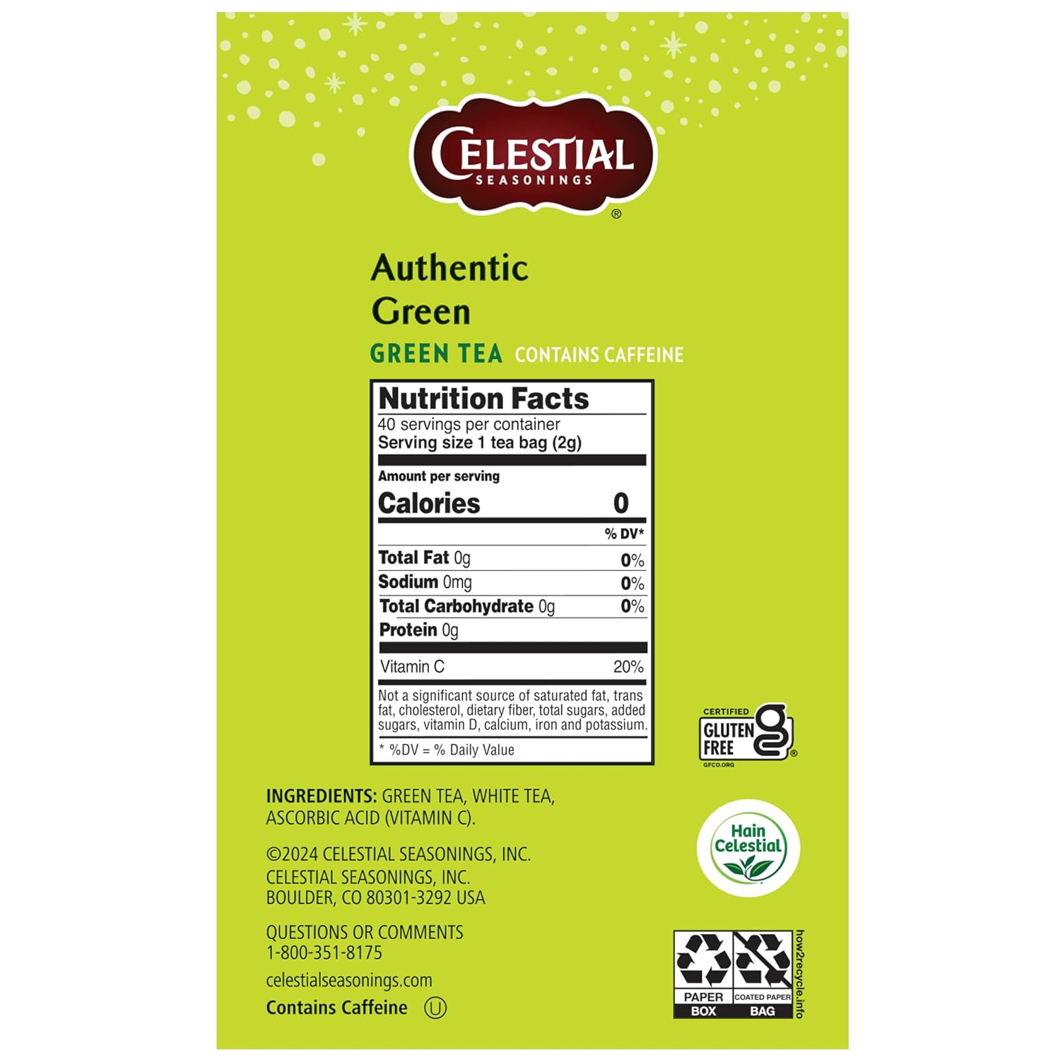 Celestial Seasonings Authentic Green Tea 40 Count