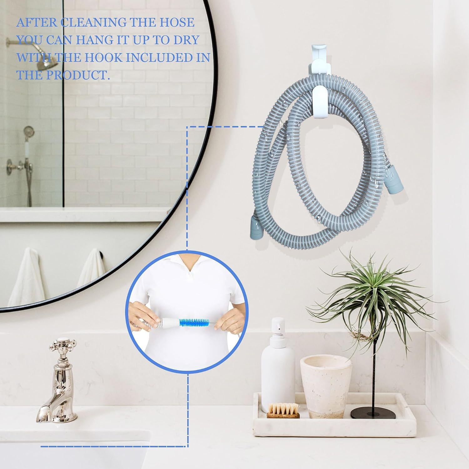 CPAP Hose Cleaning Kit - 7ft Flexible CPAP Tube Brush, 7" CPAP Mask Brush & CPAP Hose Holder Hook(2PCS) - Keep CPAP Supplies Clean and Organized
