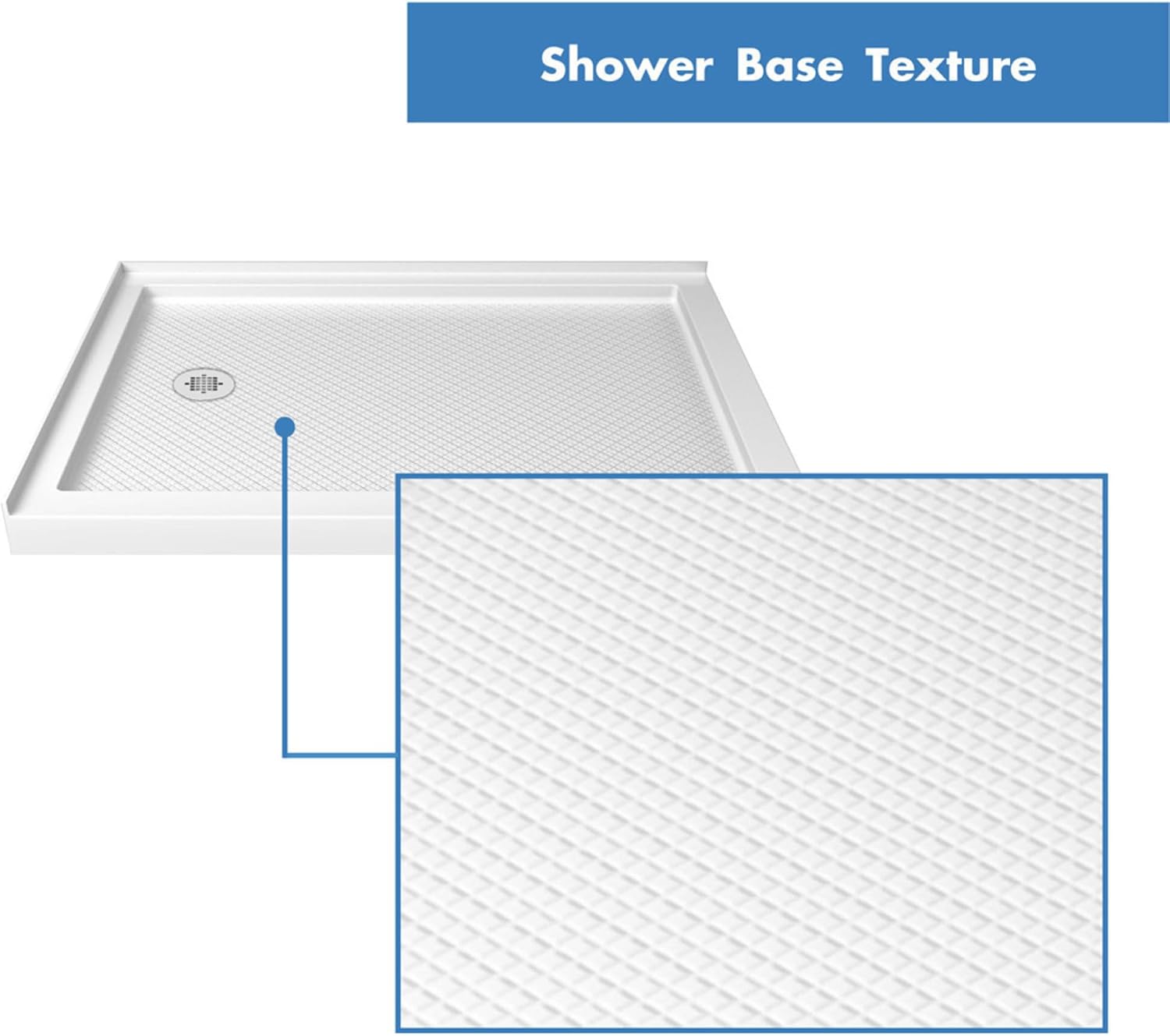DreamLine SlimLine 34 in. D x 48 in. W x 2 3/4 in. H Right Drain Double Threshold Shower Base in White, DLT-1034482