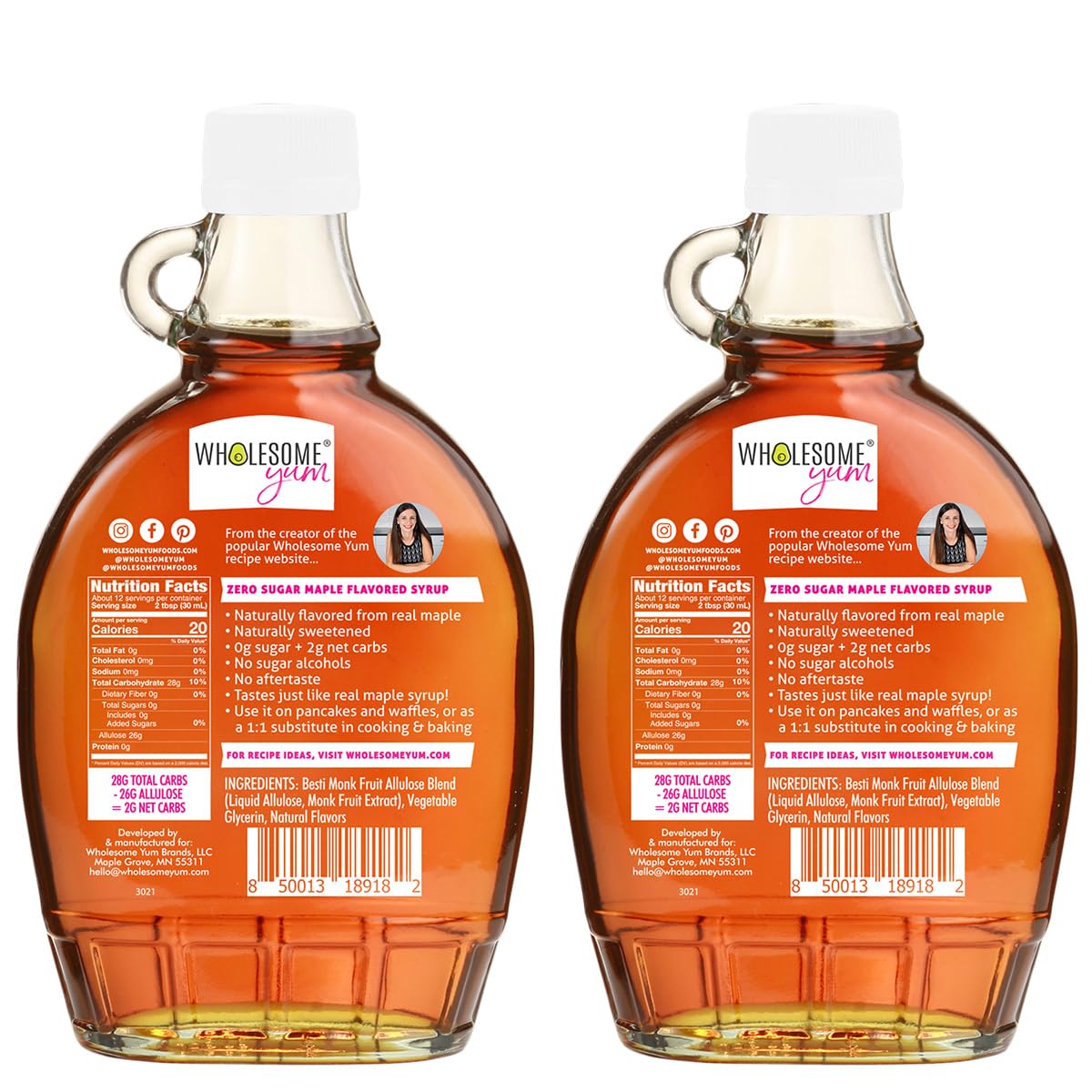 Wholesome Yum Zero Sugar Maple Syrup, Monk Fruit Allulose Keto Maple Syrup