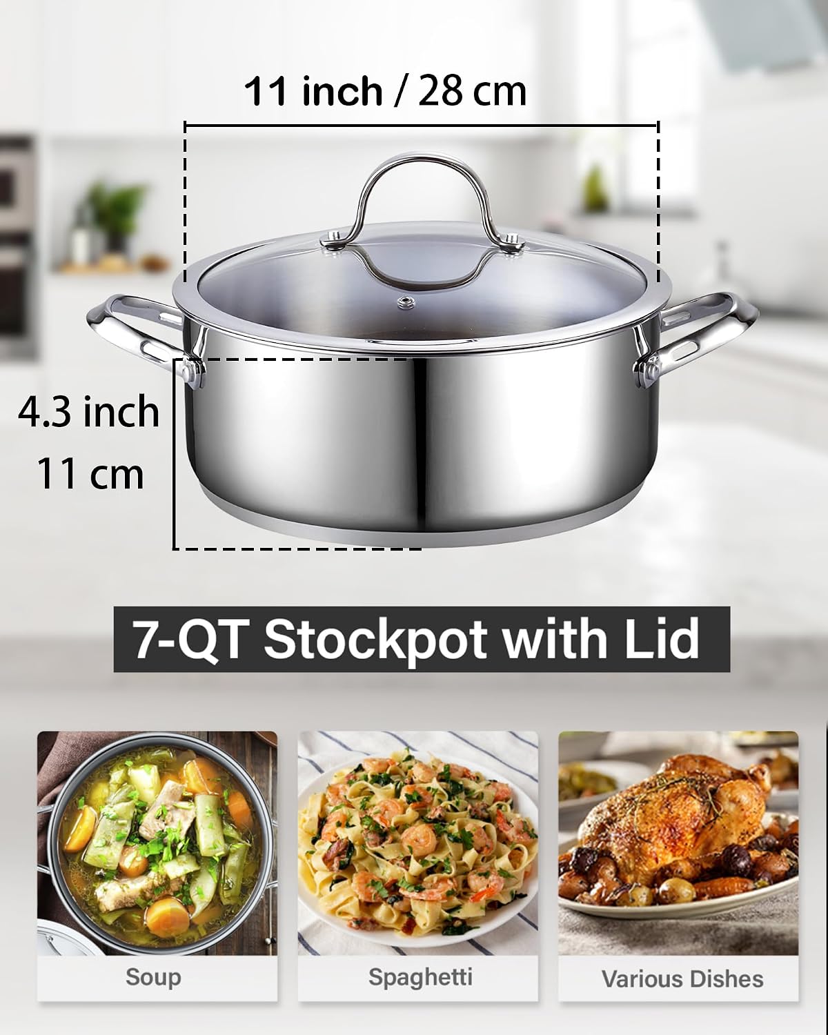 Cooks Standard Classic 6-Quart Stainless Steel Dutch Oven Casserole with Glass Lid, Large Dutch Oven Casserole for Soup, Stew, Chili & Pasta, Compatible with All Stovetops