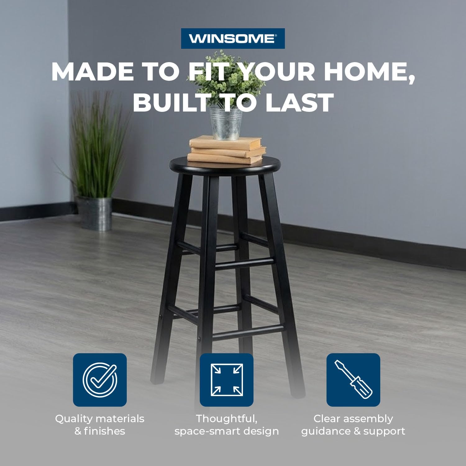 Winsome Element Counter Stools, Natural & White, 24", 2 Piece Set