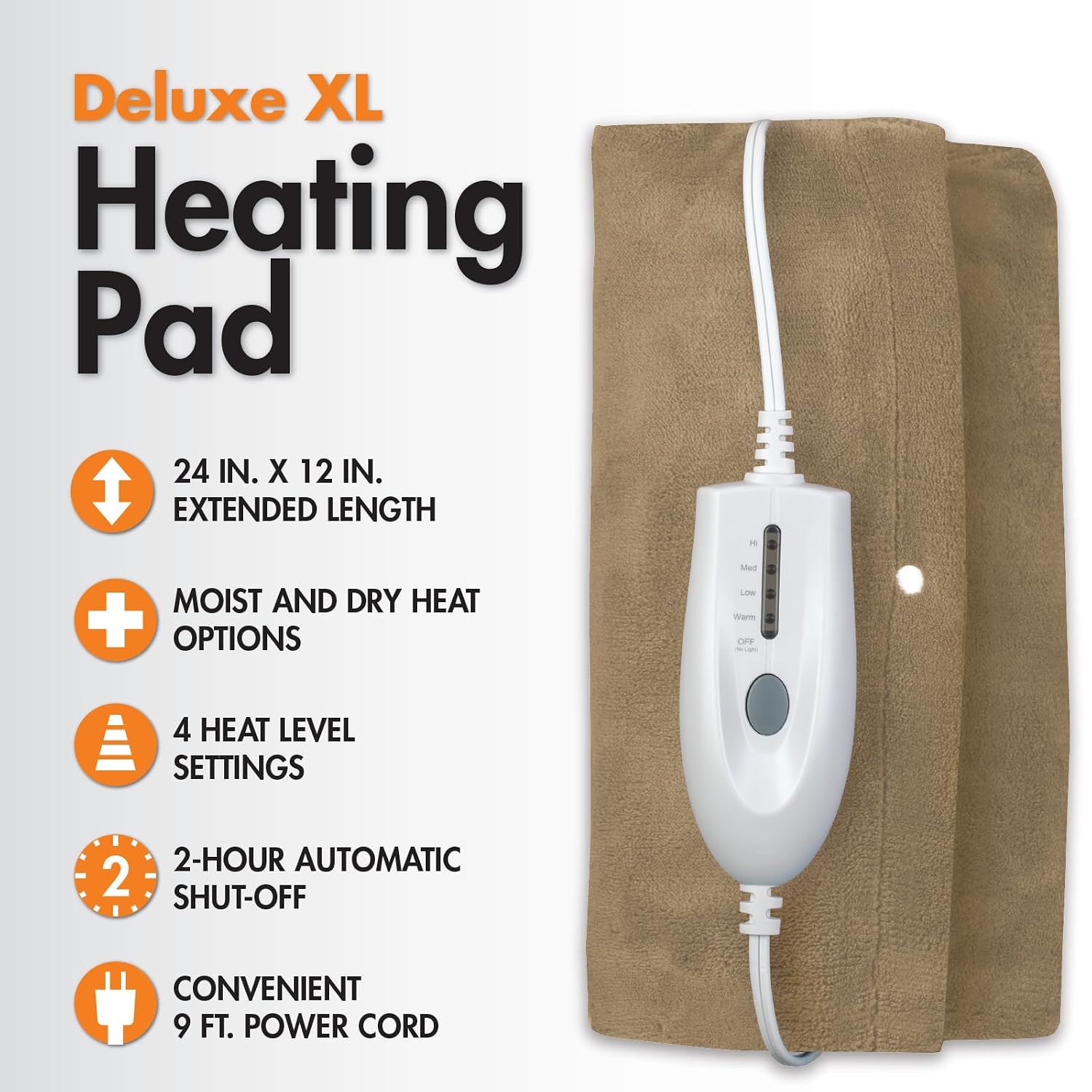 Deluxe Heating Pad Moist/Dry Heat Therapy | Moist & Dry Heat Therapy for Sore Muscles, 4 Heat Settings, Sponge Included, Machine-Washable Cover